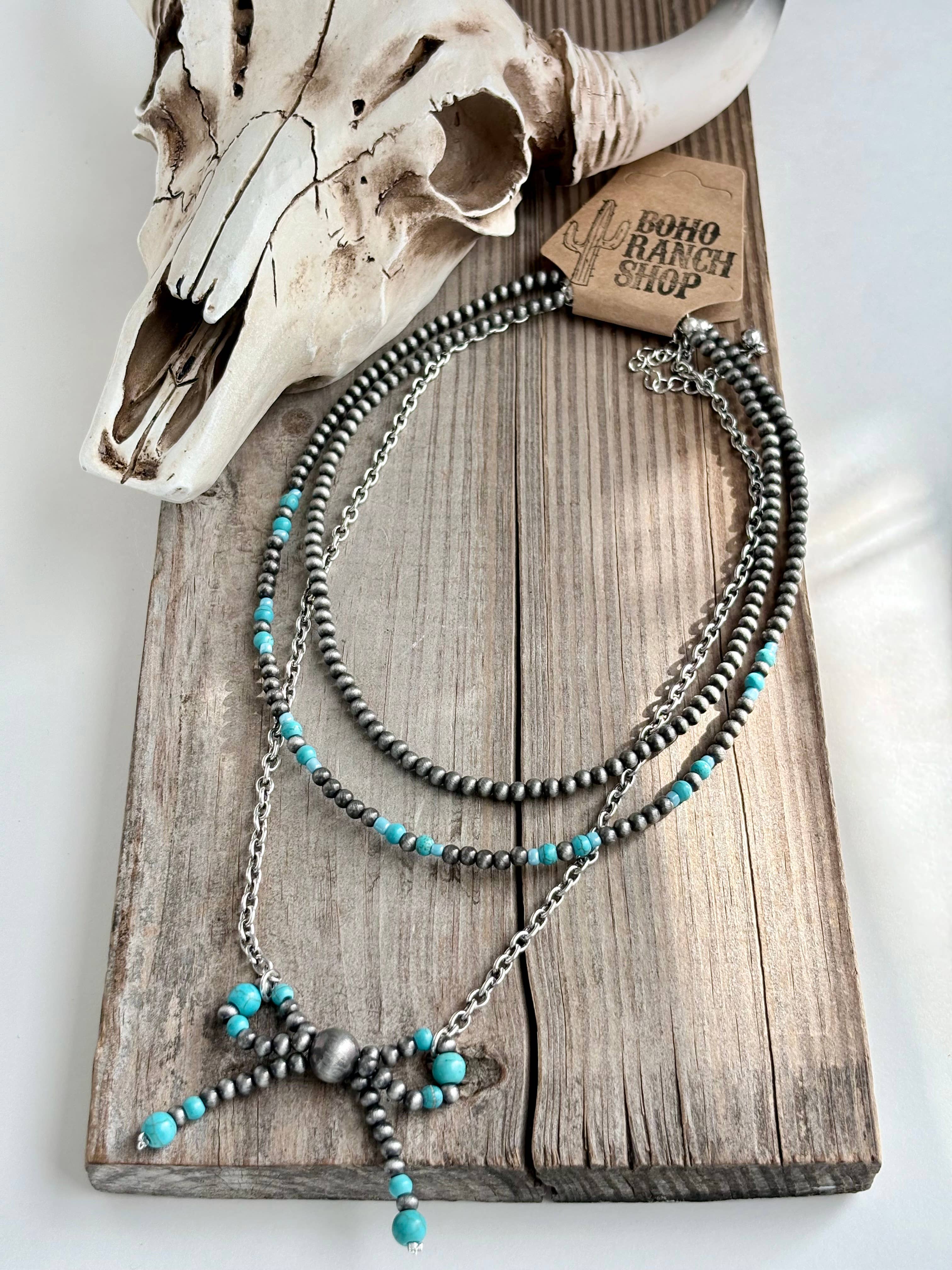 3 Layered Western Coquette Bow Navajo Pearl Choker Necklace