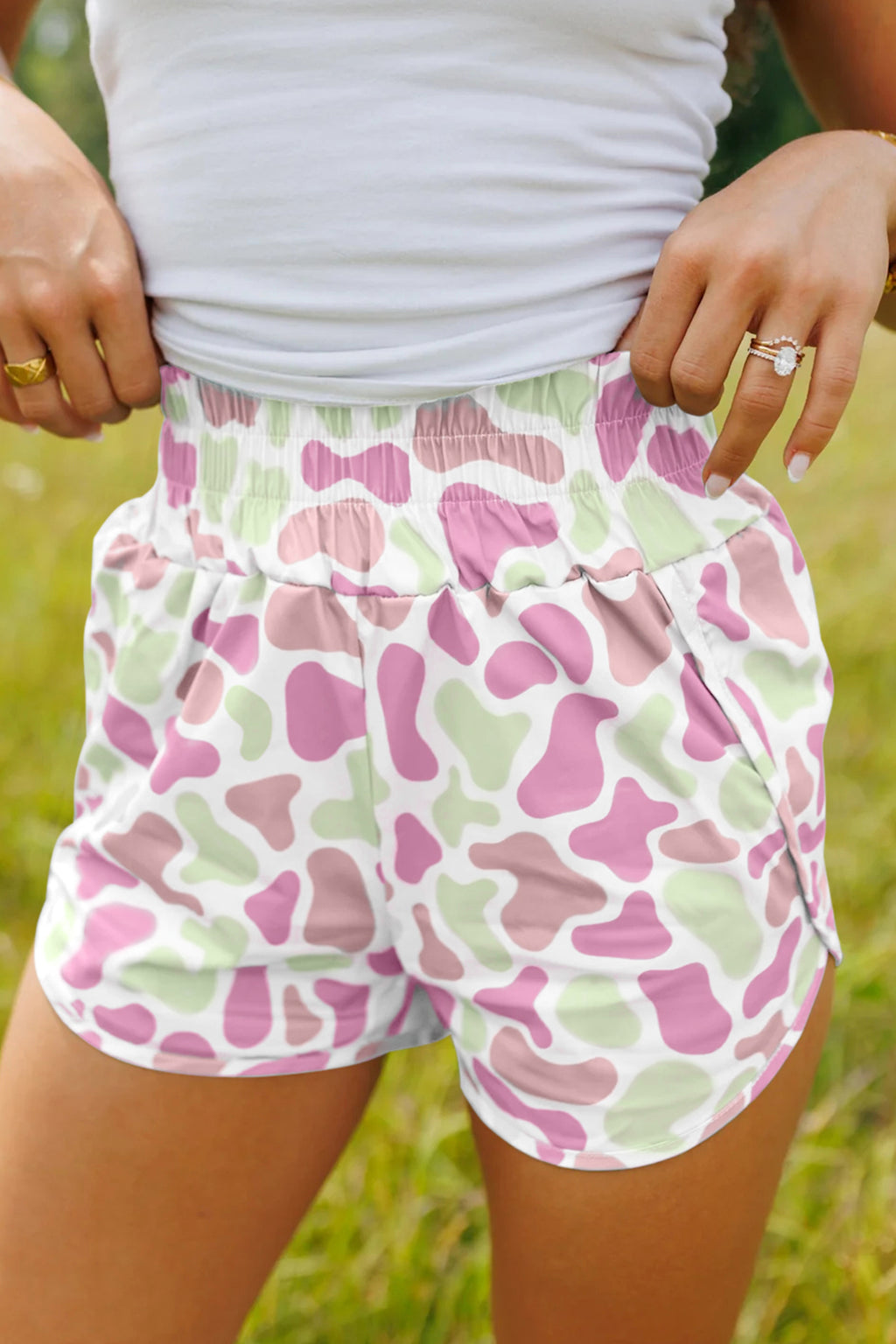 Multicolour Camouflage Print Shirred High Waist Athleisure Shorts