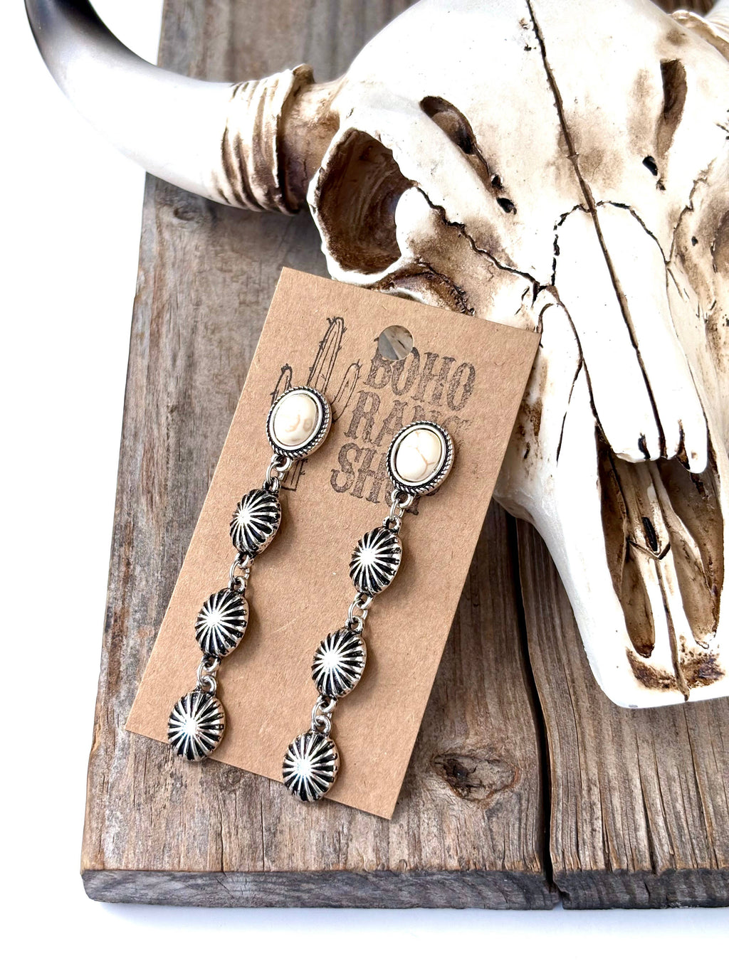 4 Tier Western Concho & Oval Stone Post Drop Earrings: Pink