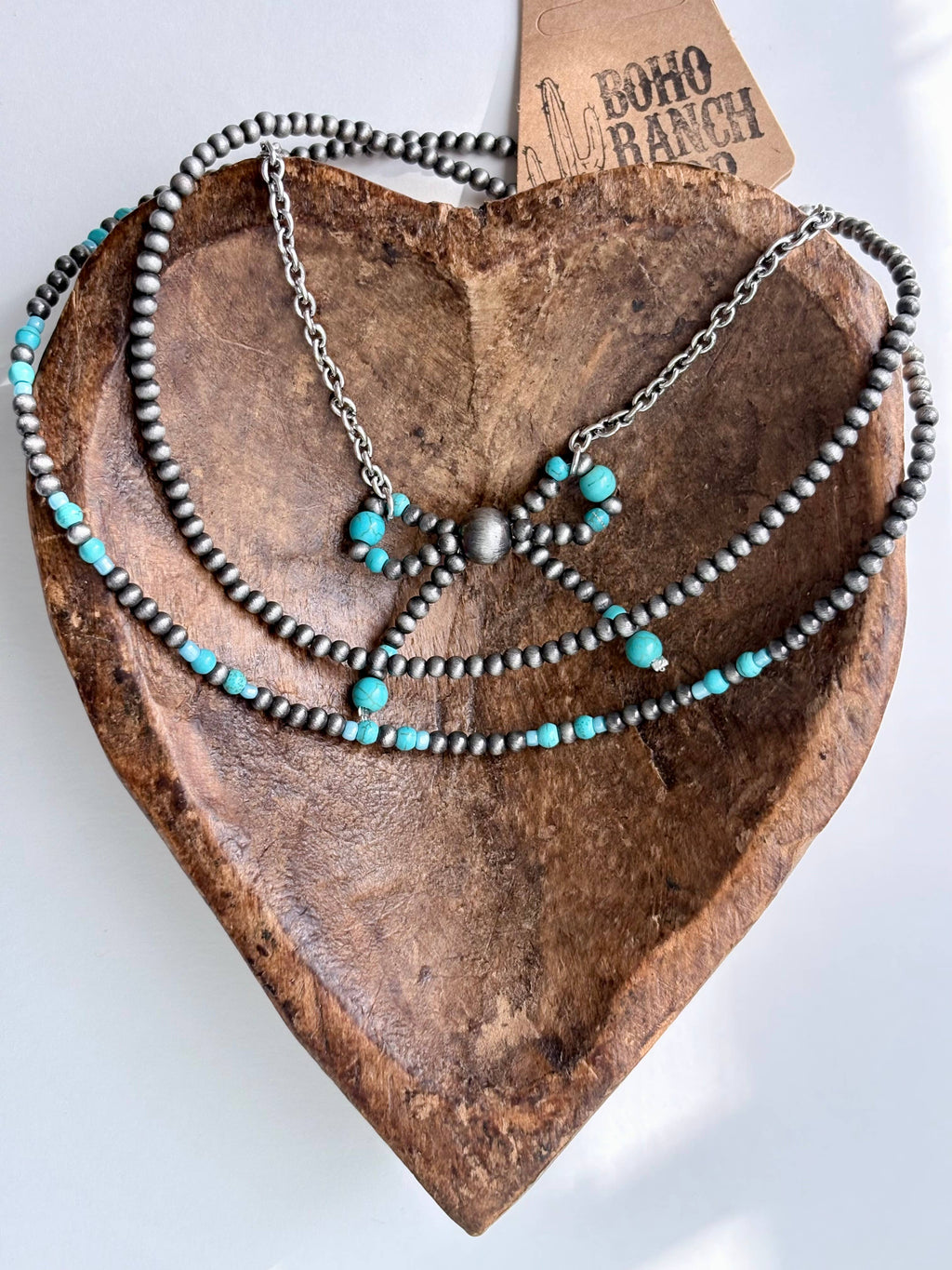 3 Layered Western Coquette Bow Navajo Pearl Choker Necklace