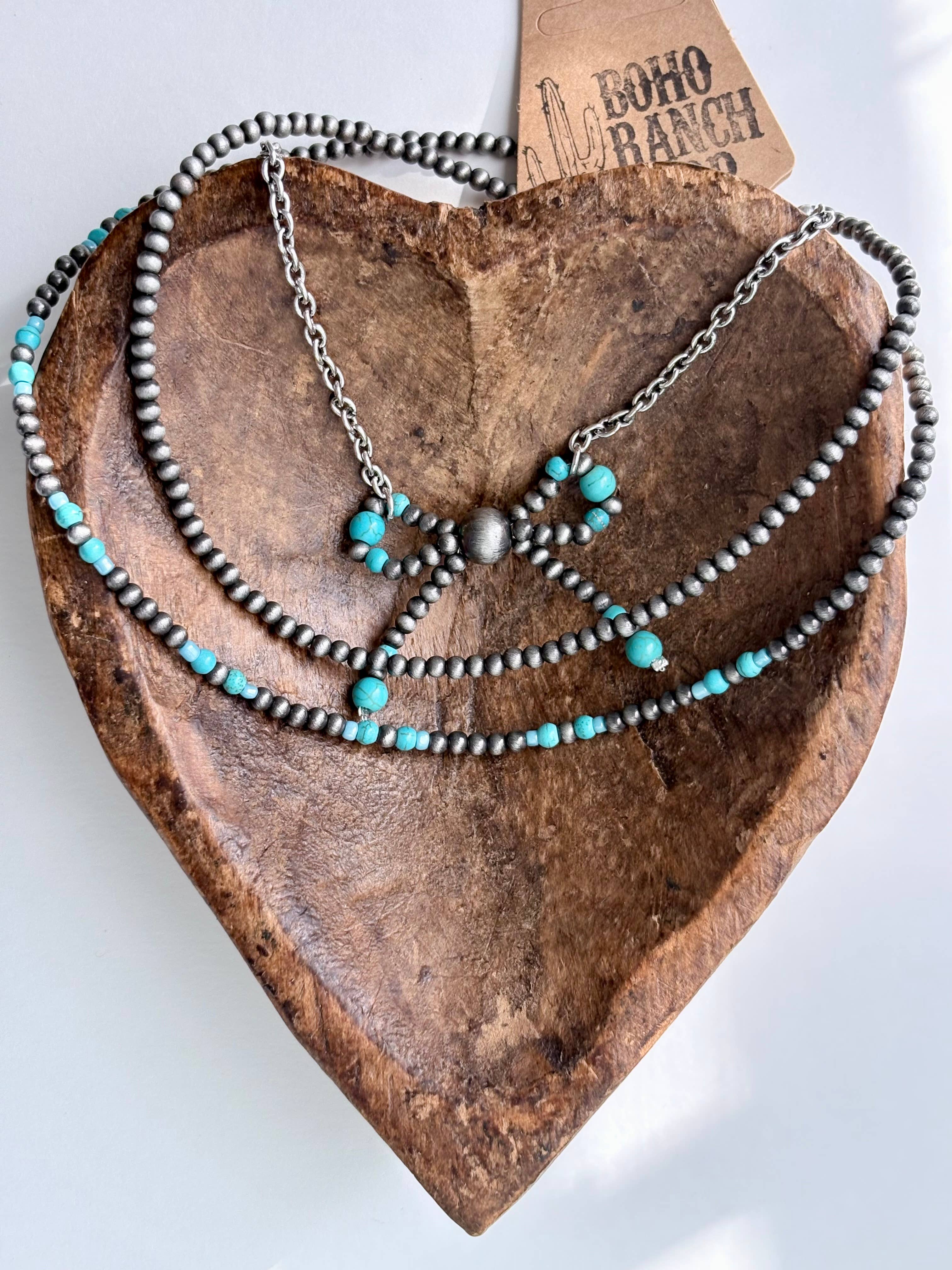 3 Layered Western Coquette Bow Navajo Pearl Choker Necklace