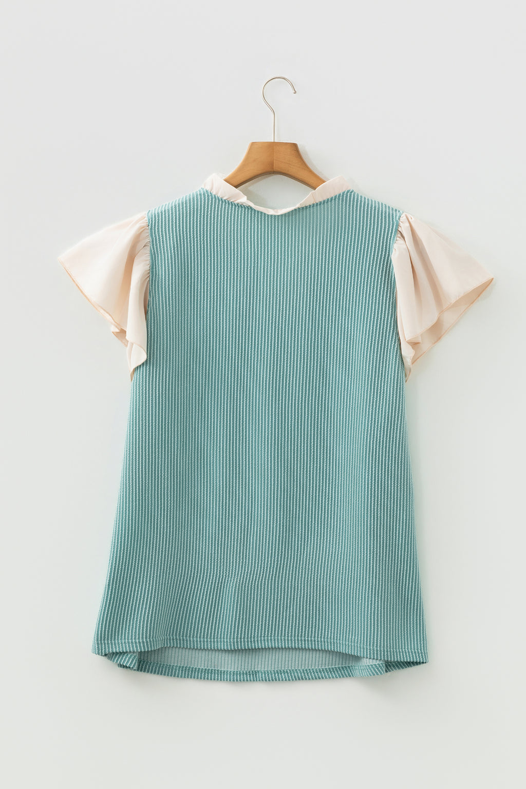 Fushia Plus Size Contrast Frilled Neckline Ruffled Short Sleeve Ribbed Textured Blouse