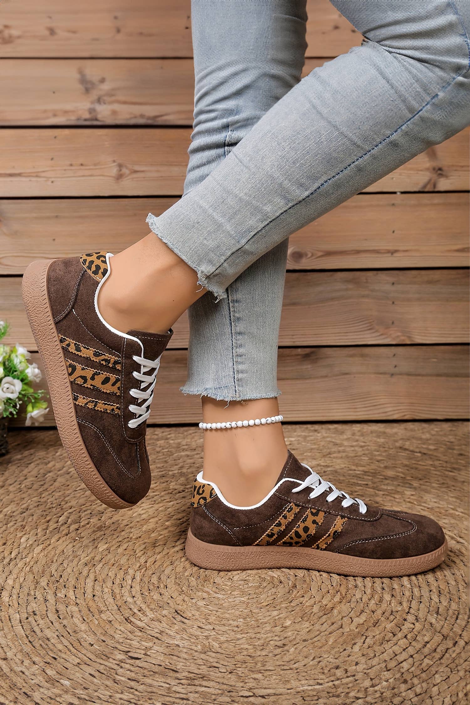 Leopard Patchwork Detail Faux Suede Shoes