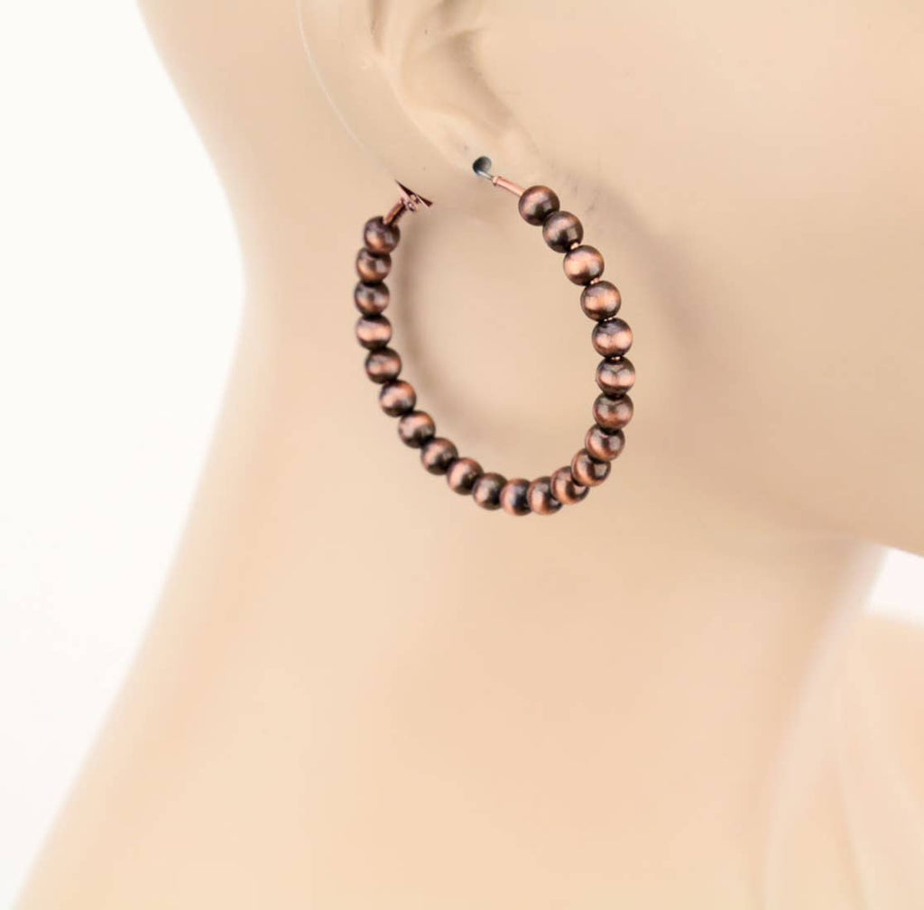 2” Navajo Pearl Hoops Earrings: Silver