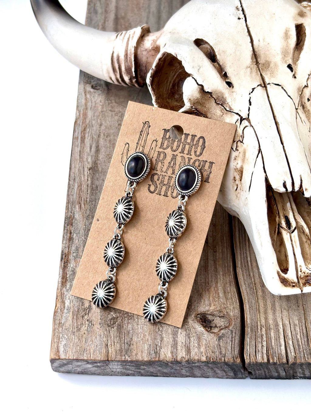 4 Tier Western Concho & Oval Stone Post Drop Earrings: Pink