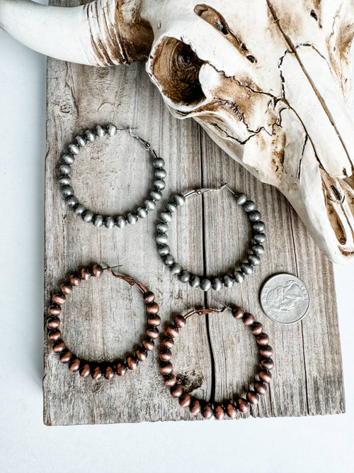 2” Navajo Pearl Hoops Earrings: Silver