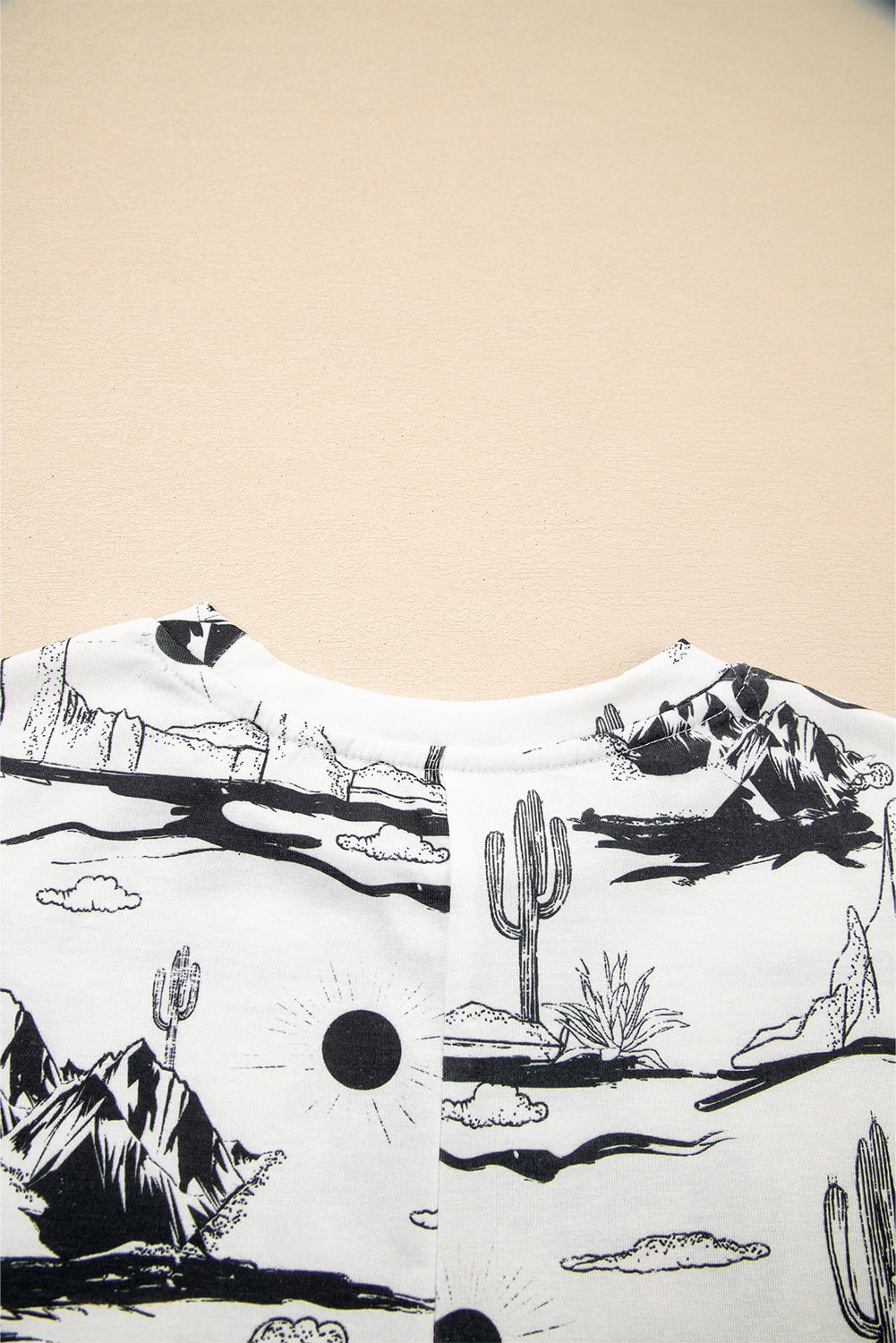 Brown Desert Sand Print Short Sleeve Knit Top