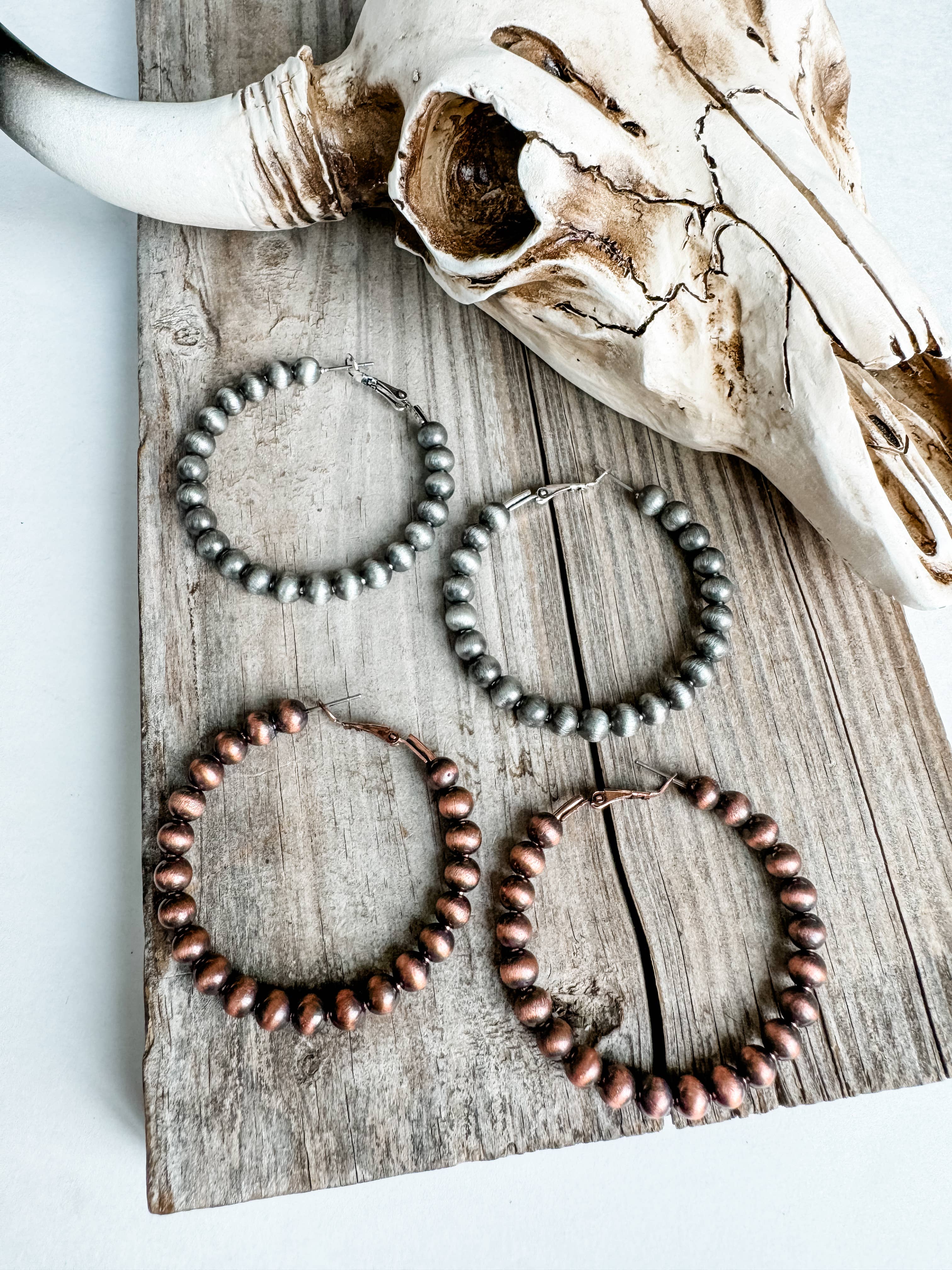 2” Navajo Pearl Hoops Earrings: Silver