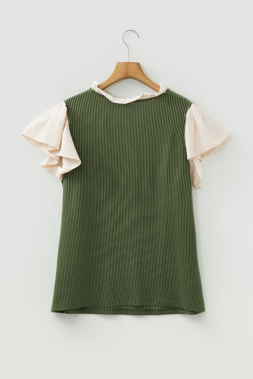 Fushia Plus Size Contrast Frilled Neckline Ruffled Short Sleeve Ribbed Textured Blouse
