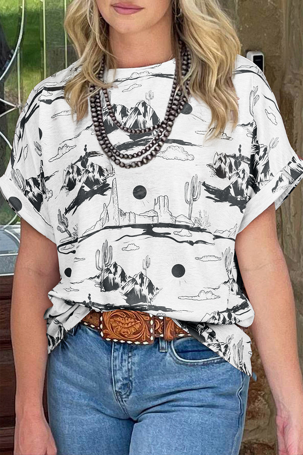 Brown Desert Sand Print Short Sleeve Knit Top