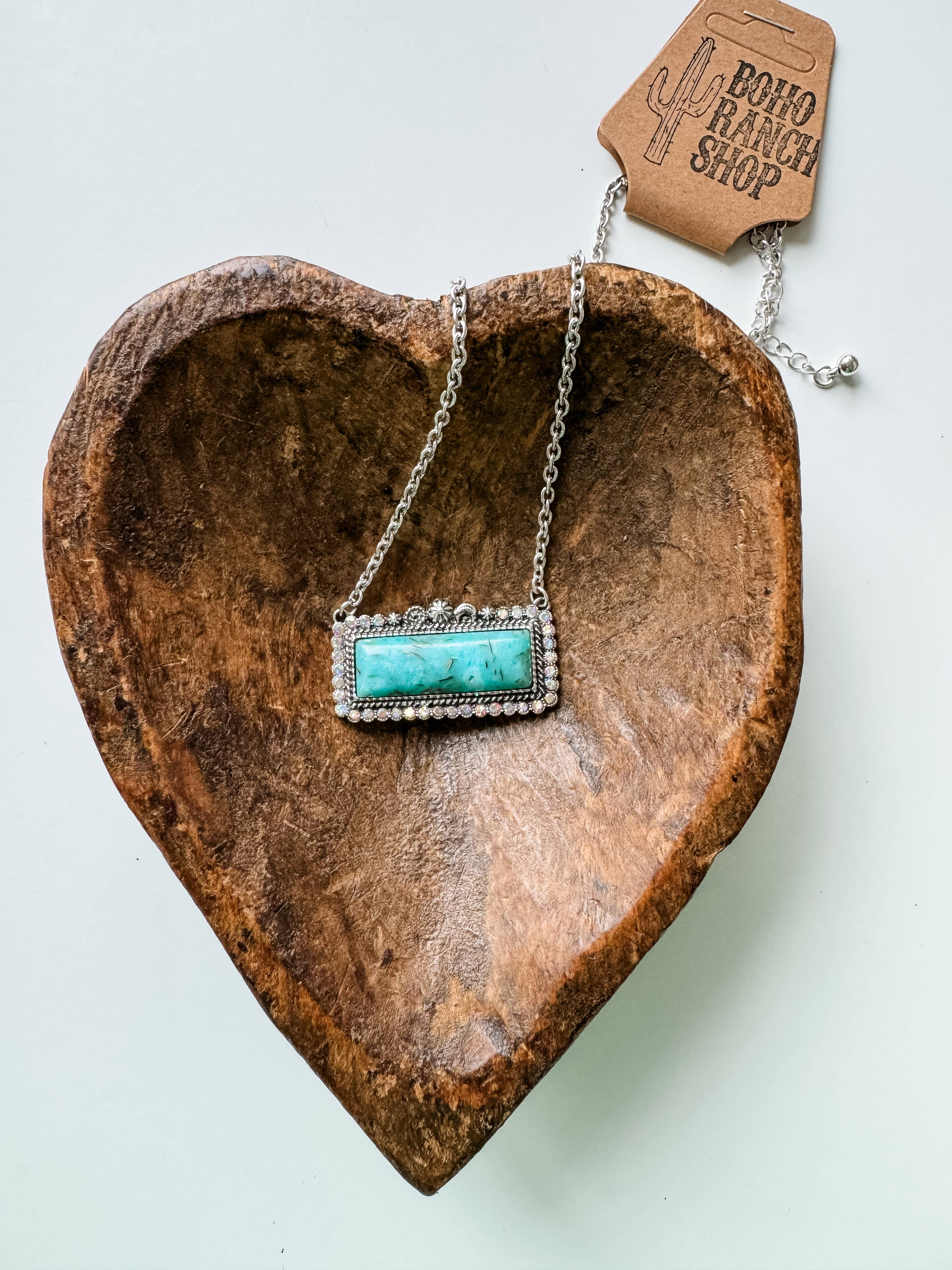 Western Semi Stone Bar Necklace - with Rhinestone edge: PINK