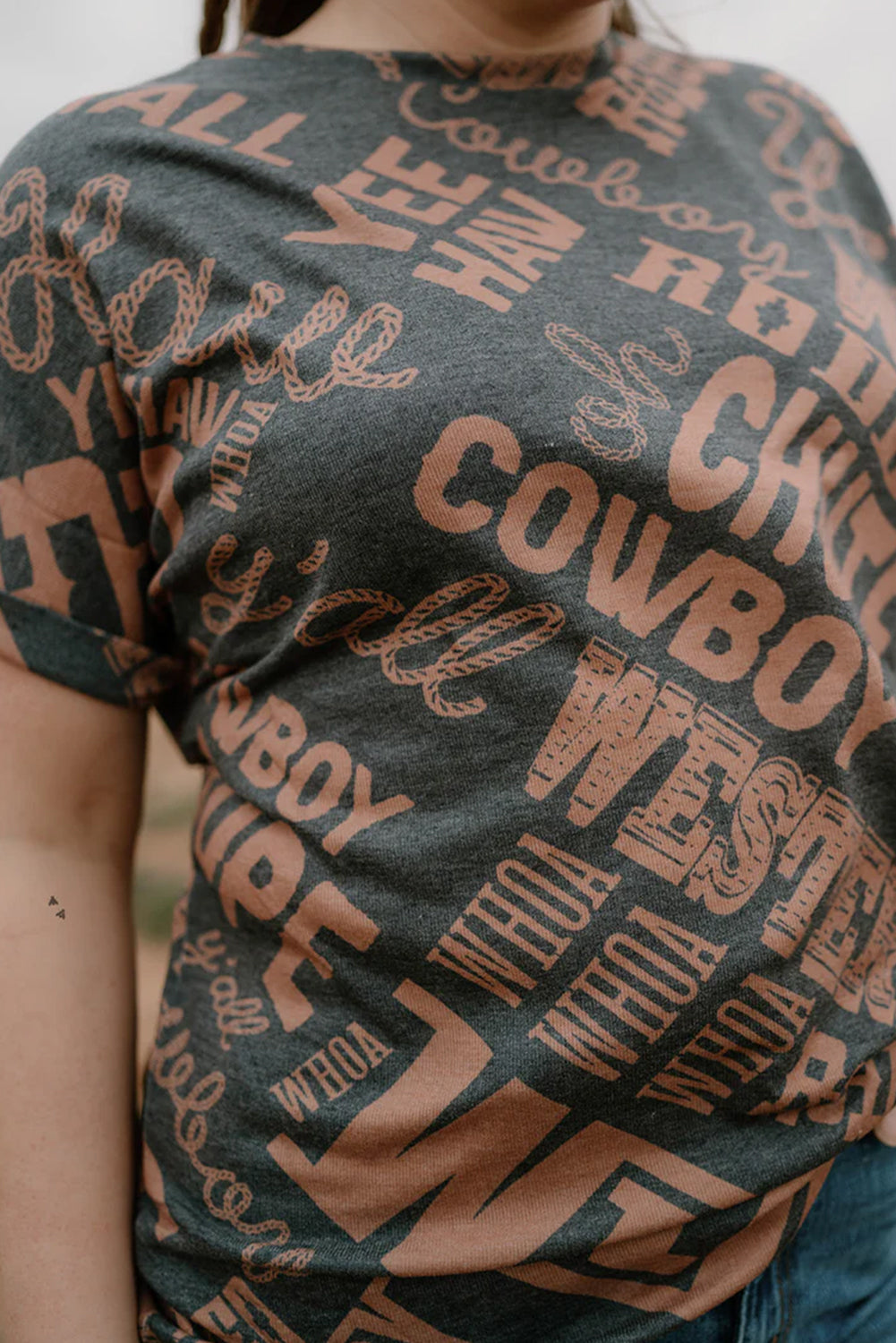 Green Howdy Cowboy Letter Printed Western Fashion Tee