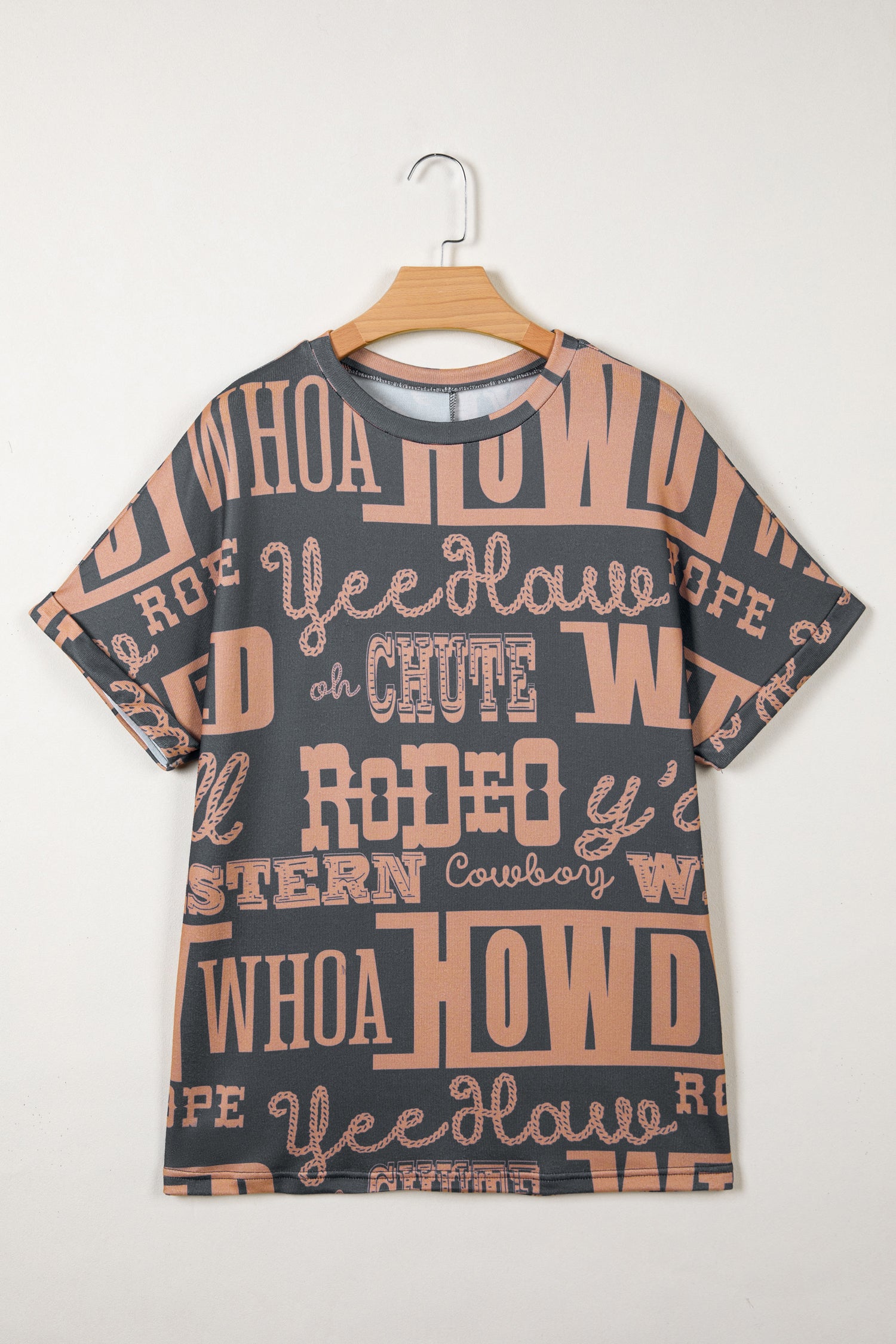 Green Howdy Cowboy Letter Printed Western Fashion Tee