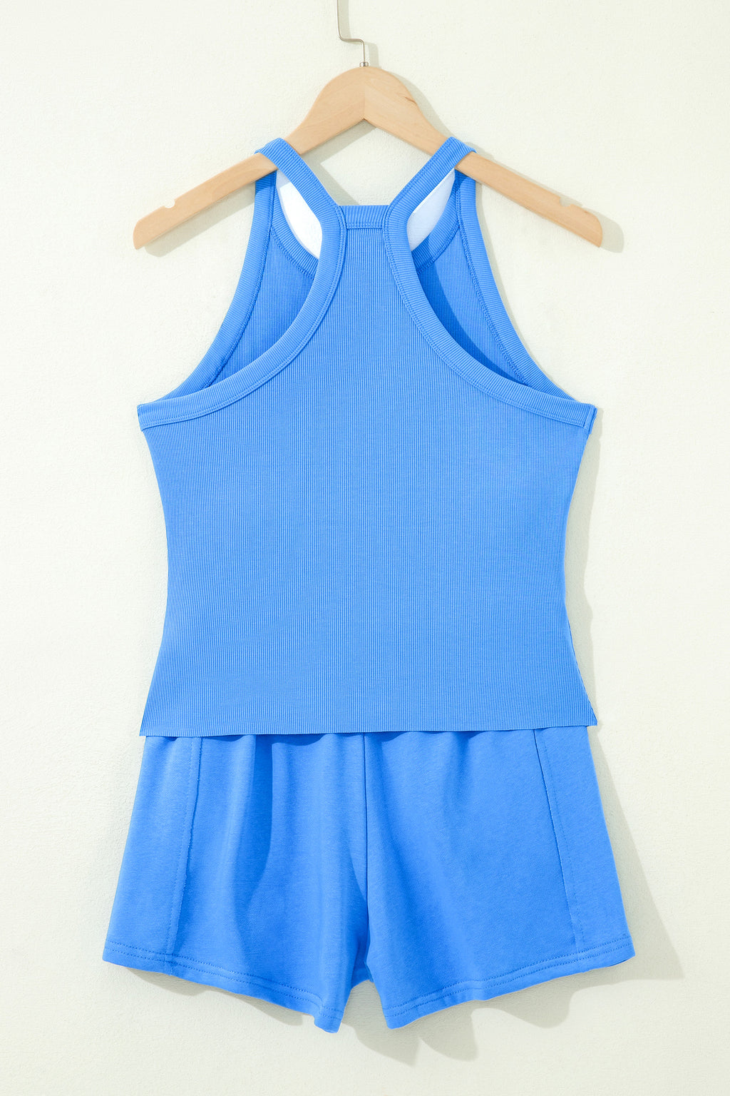 Green Slim Tank Top Elastic High Waist Shorts 2pcs Outfit