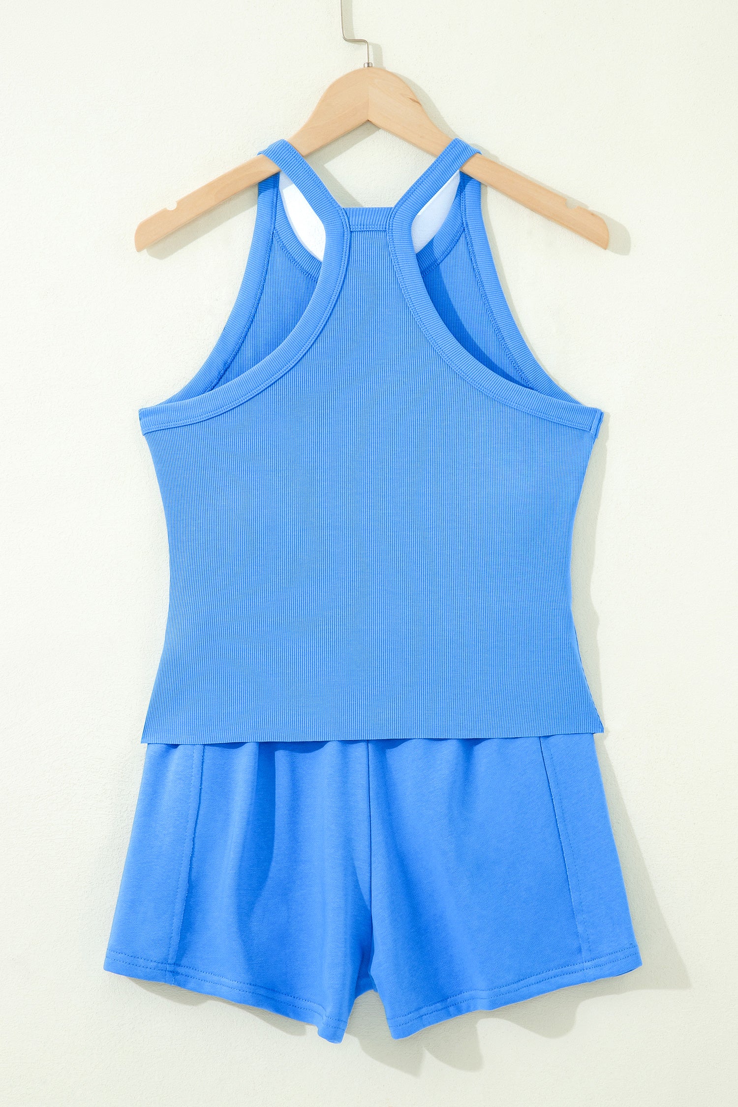Green Slim Tank Top Elastic High Waist Shorts 2pcs Outfit
