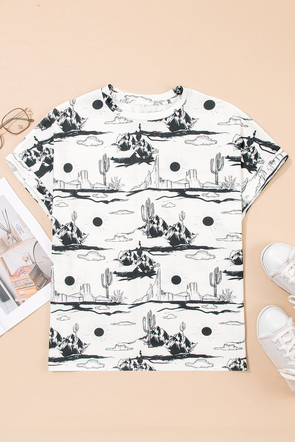 Brown Desert Sand Print Short Sleeve Knit Top