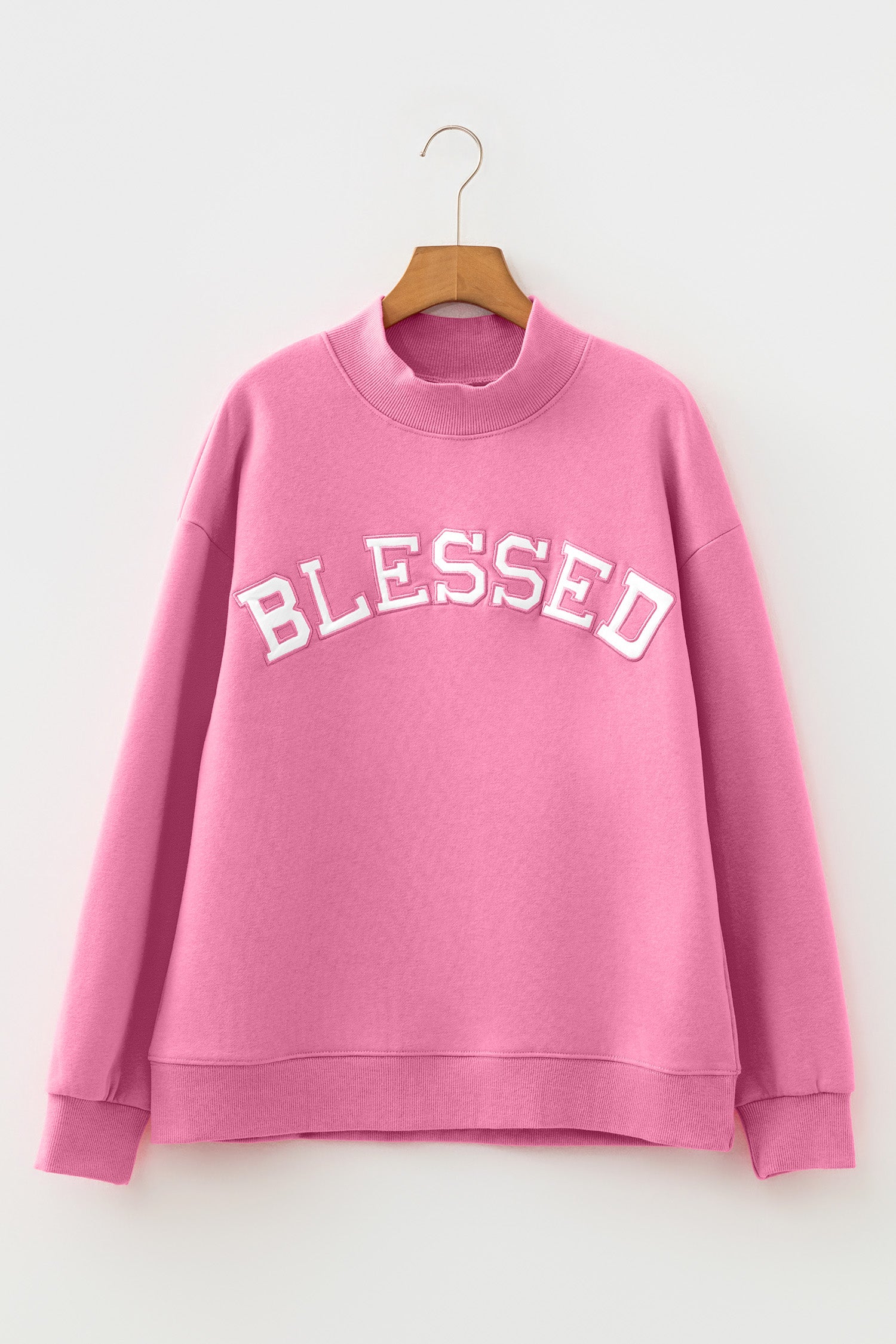 Sea Green Oversize Blessed Embroidered Mock Neck Sweatshirt