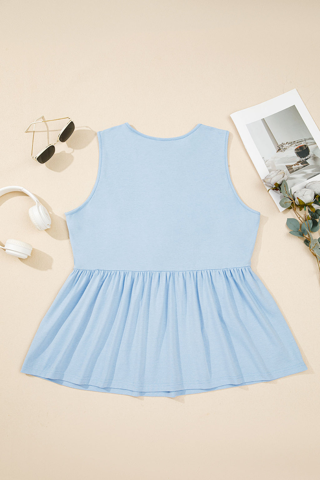Coffee Plus Size Solid Color Bow Tie Peplum Tank Top