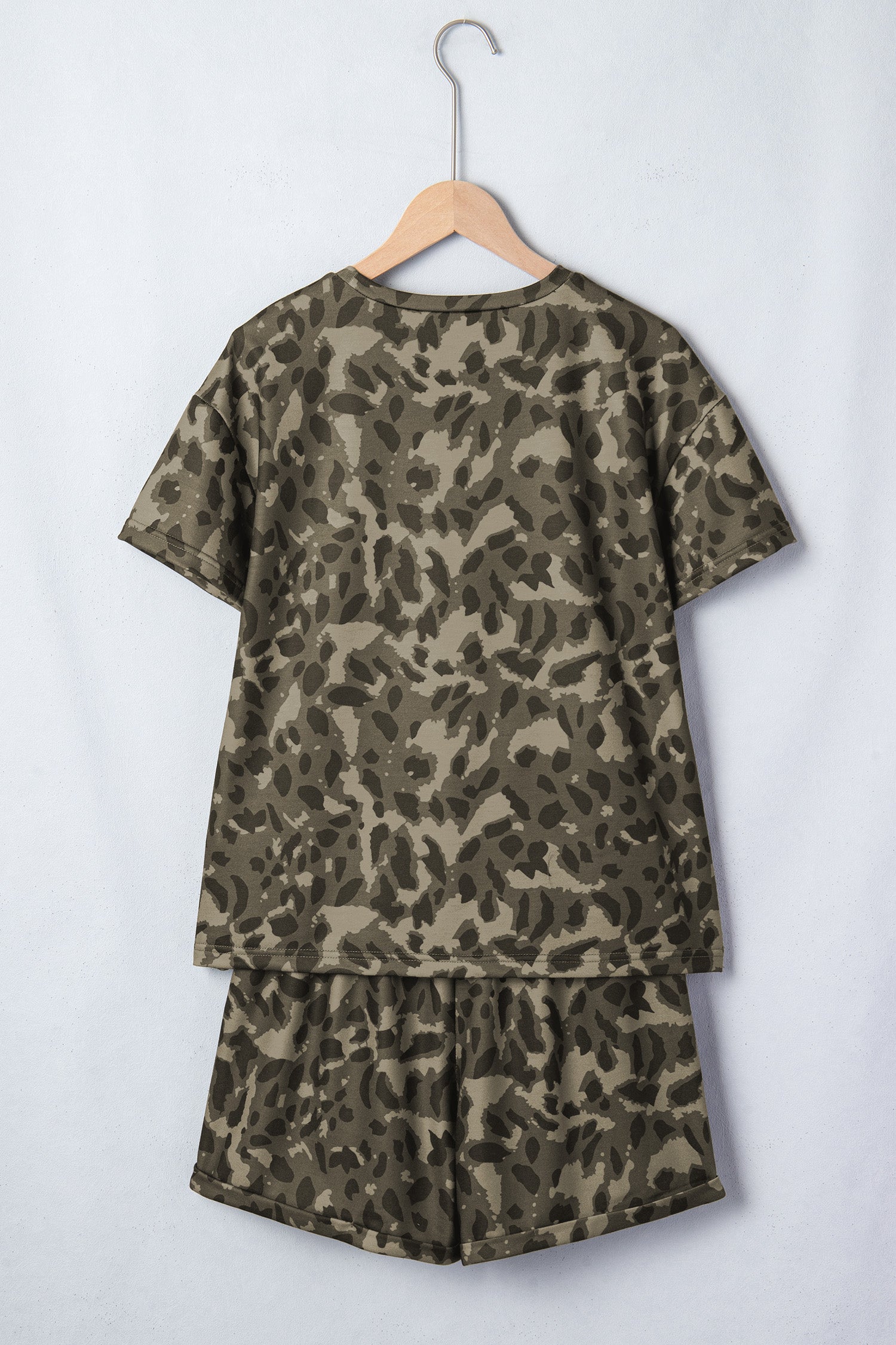 Brown Leopard Print Crew Neck Short Set