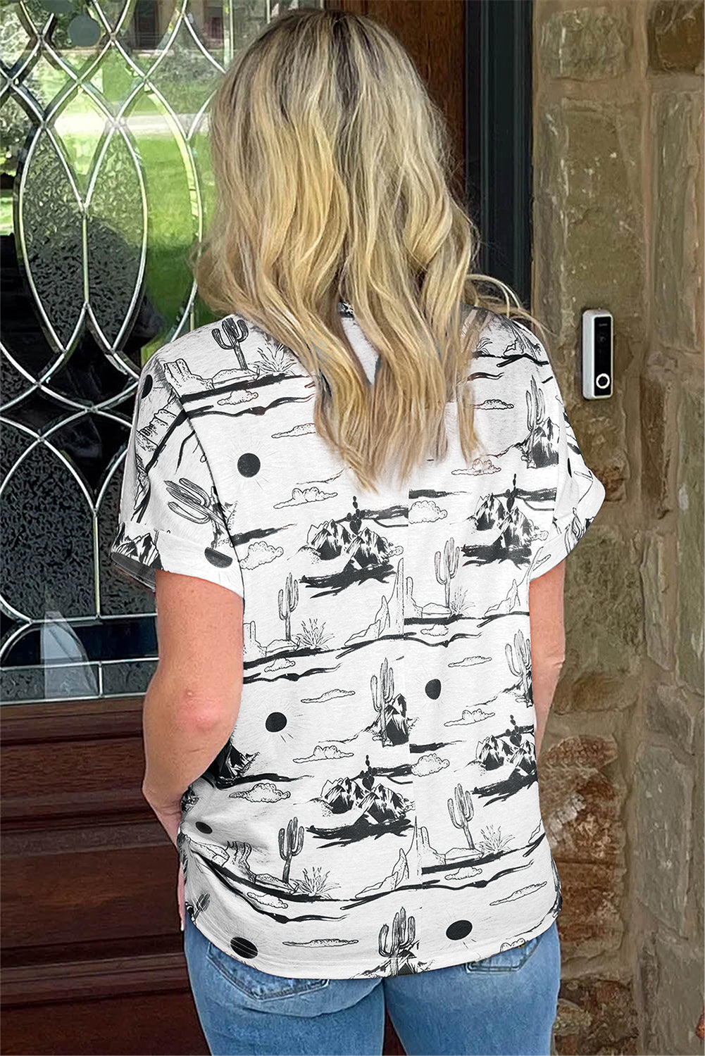 Brown Desert Sand Print Short Sleeve Knit Top