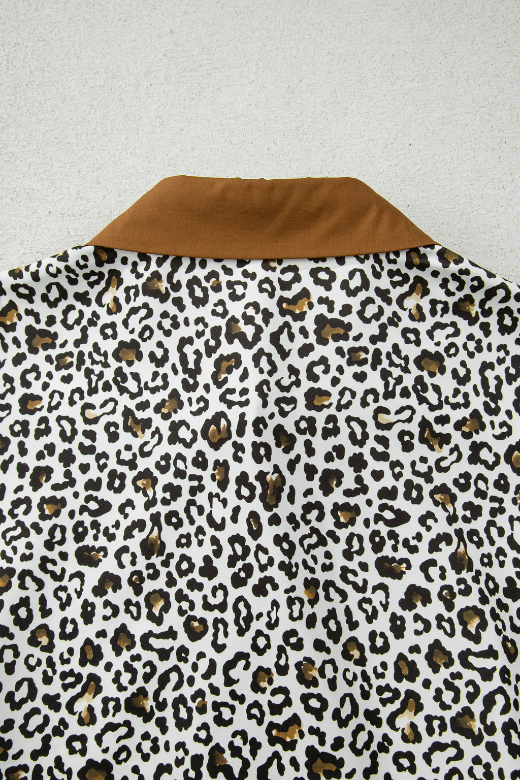 Khaki Plus Size Buttoned Contrast Trim Puff Sleeve Leopard Print Blouse