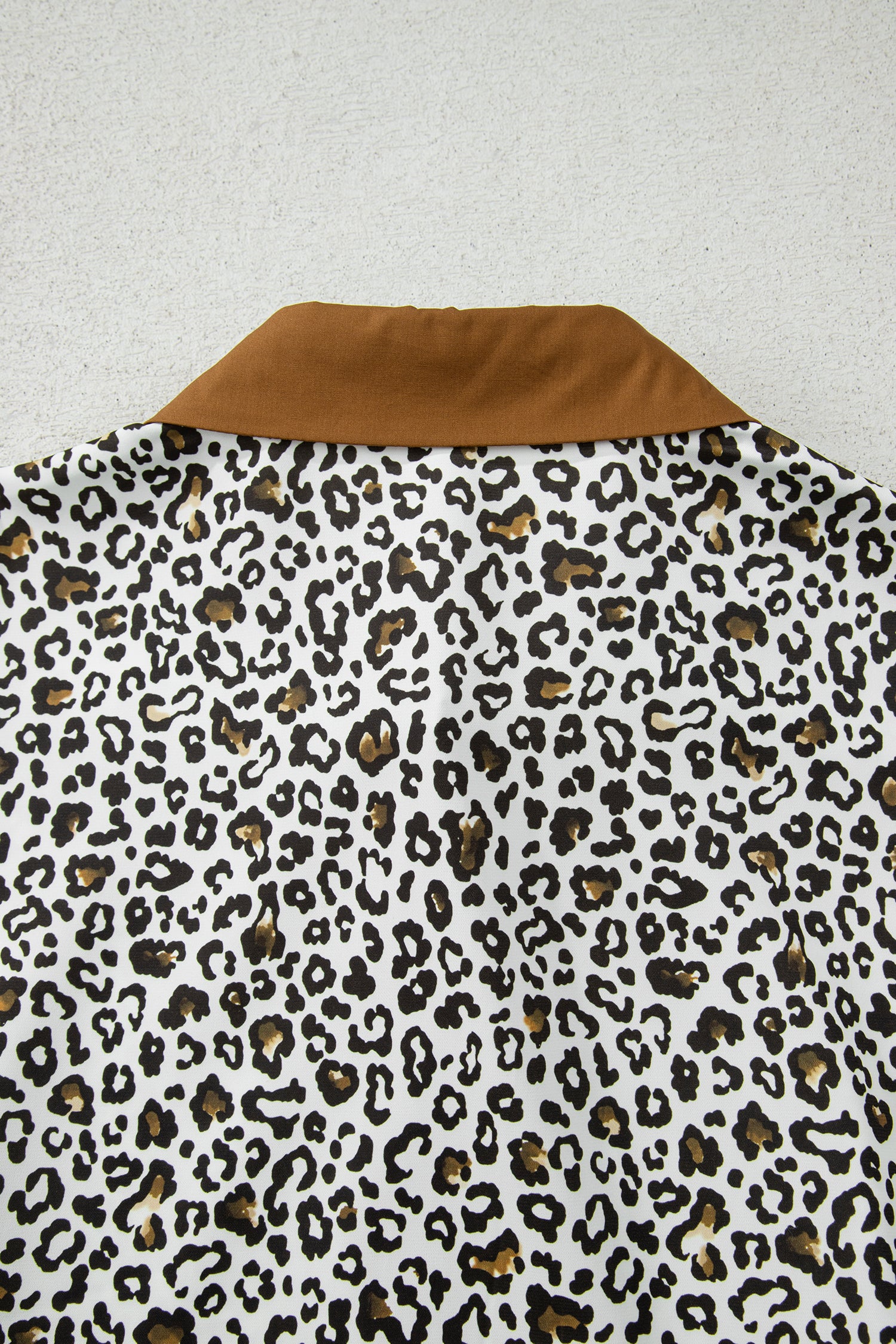 Khaki Plus Size Buttoned Contrast Trim Puff Sleeve Leopard Print Blouse