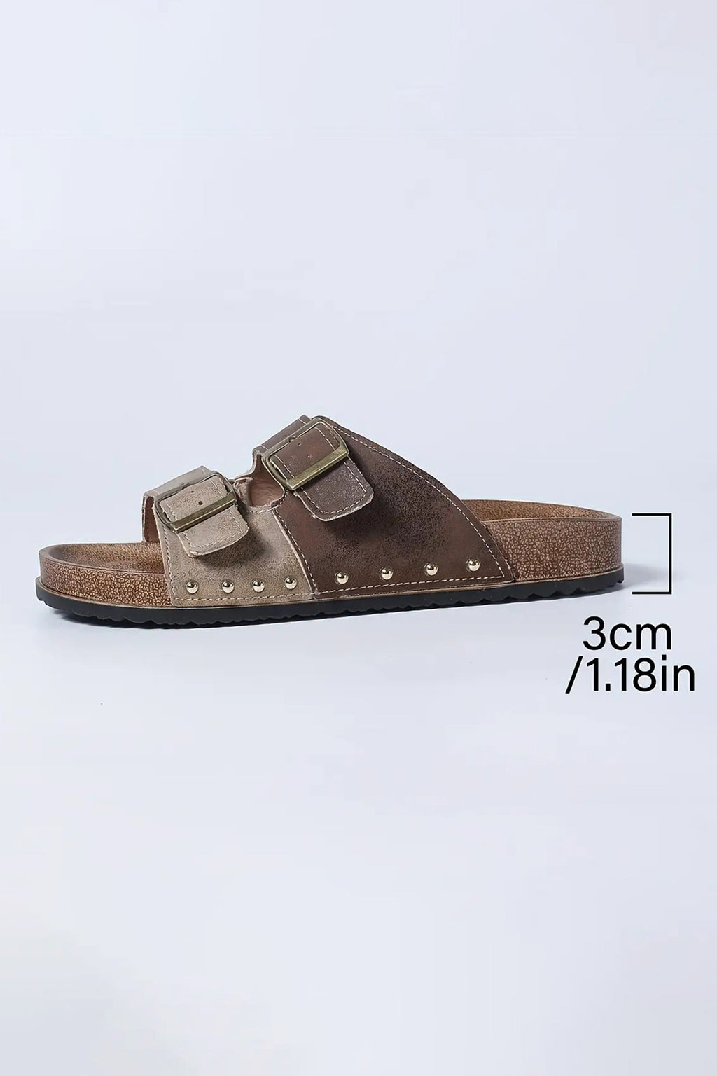 Color black Leopard Two-tone Retro Buckle Straps Hollowed Faux Suede Slippers