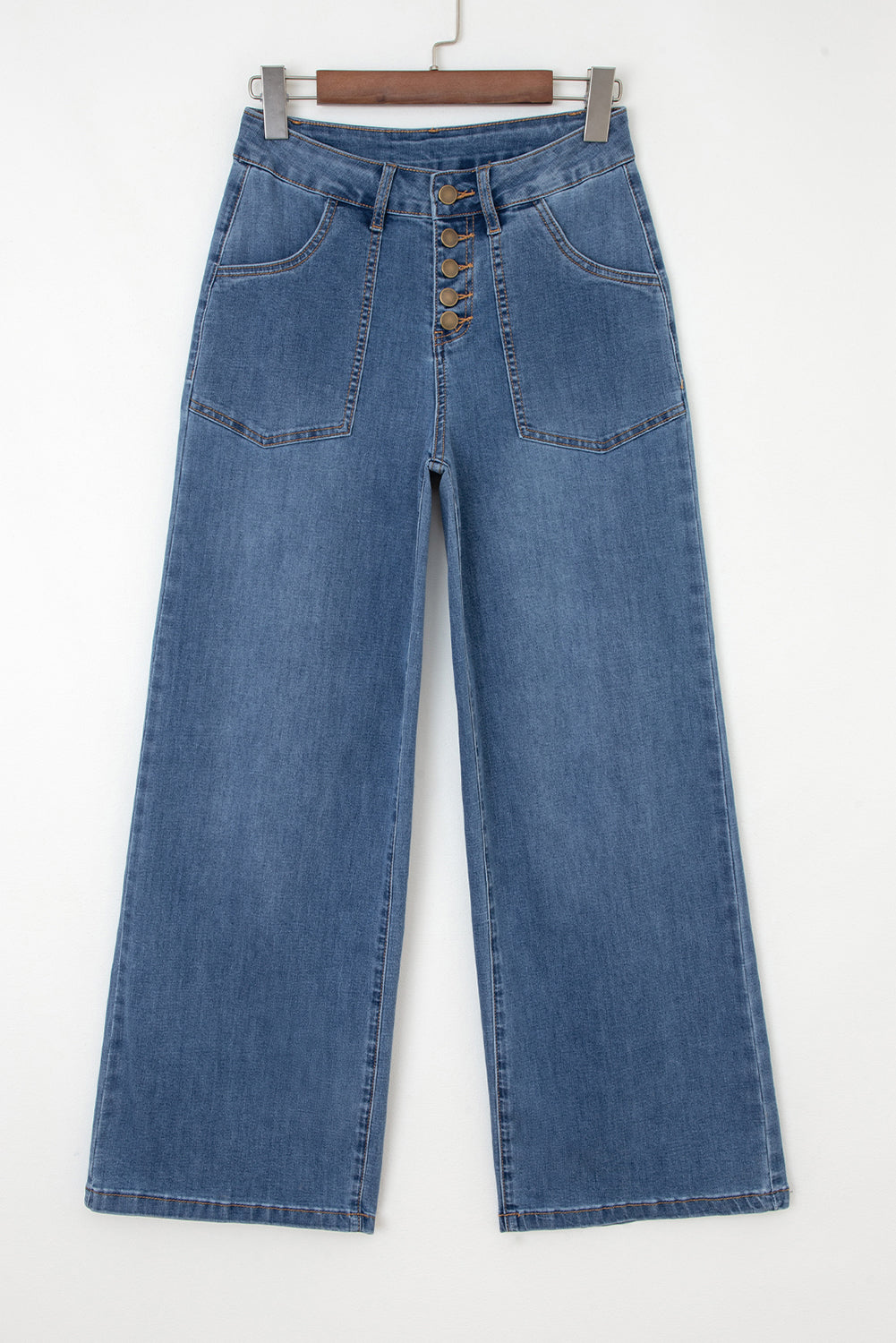 Ashleigh Blue Multi Buttons High Waist Wide Leg Jeans With Pockets