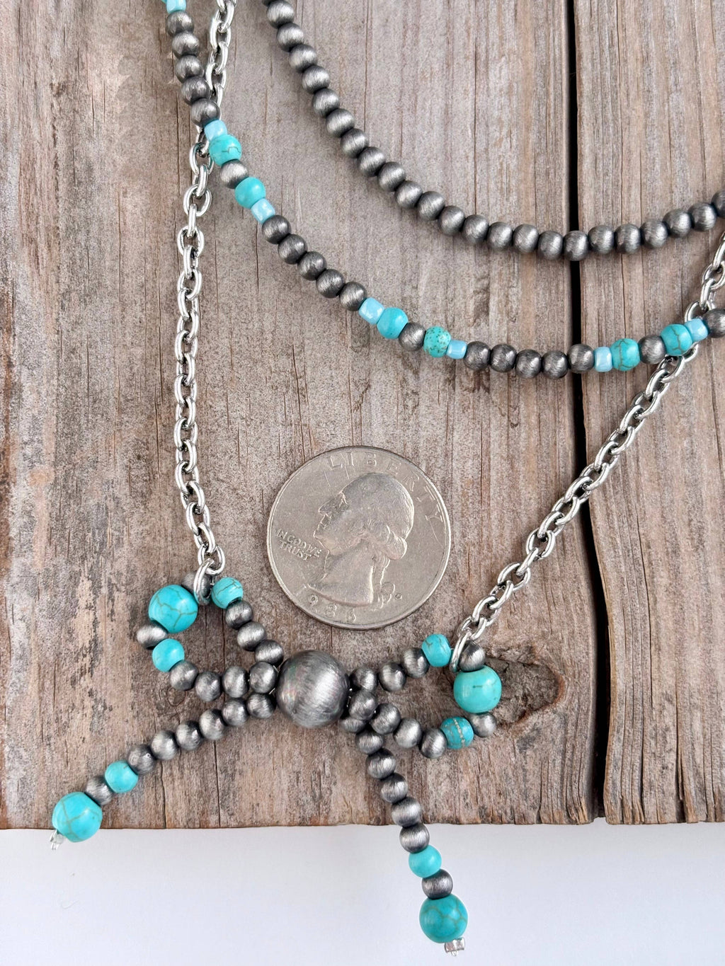 3 Layered Western Coquette Bow Navajo Pearl Choker Necklace