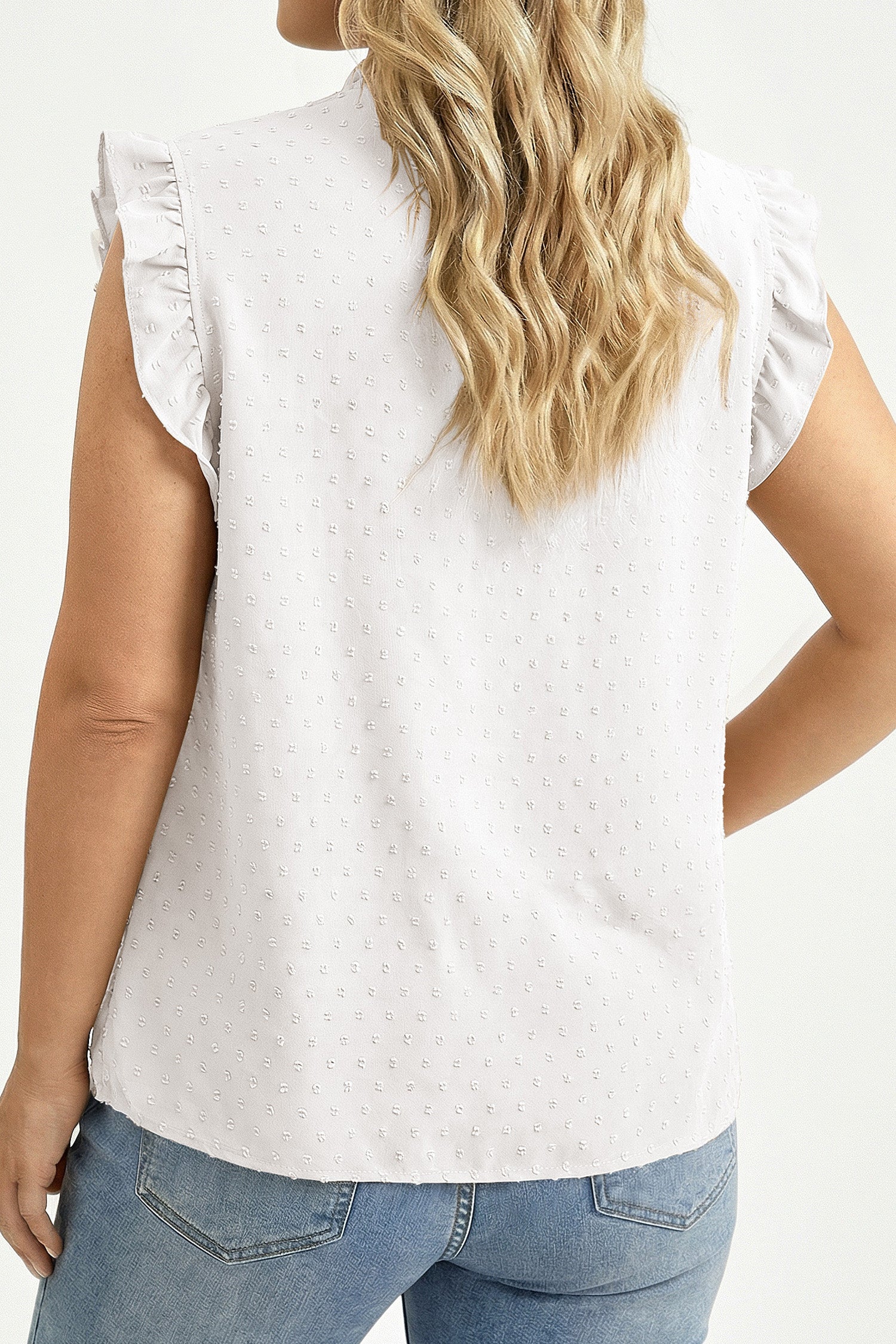 Black Plus Size Swiss Dot Ruffle Lace Trim V Neck Tank Top