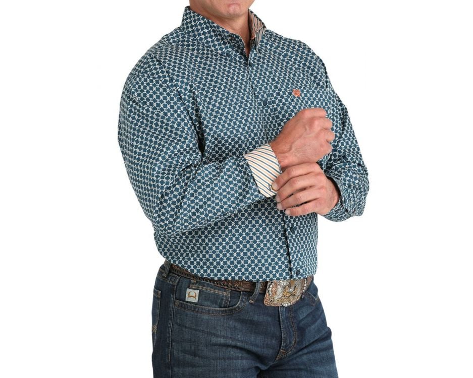 Cinch Men's Teal Long Sleeve Print Shirt