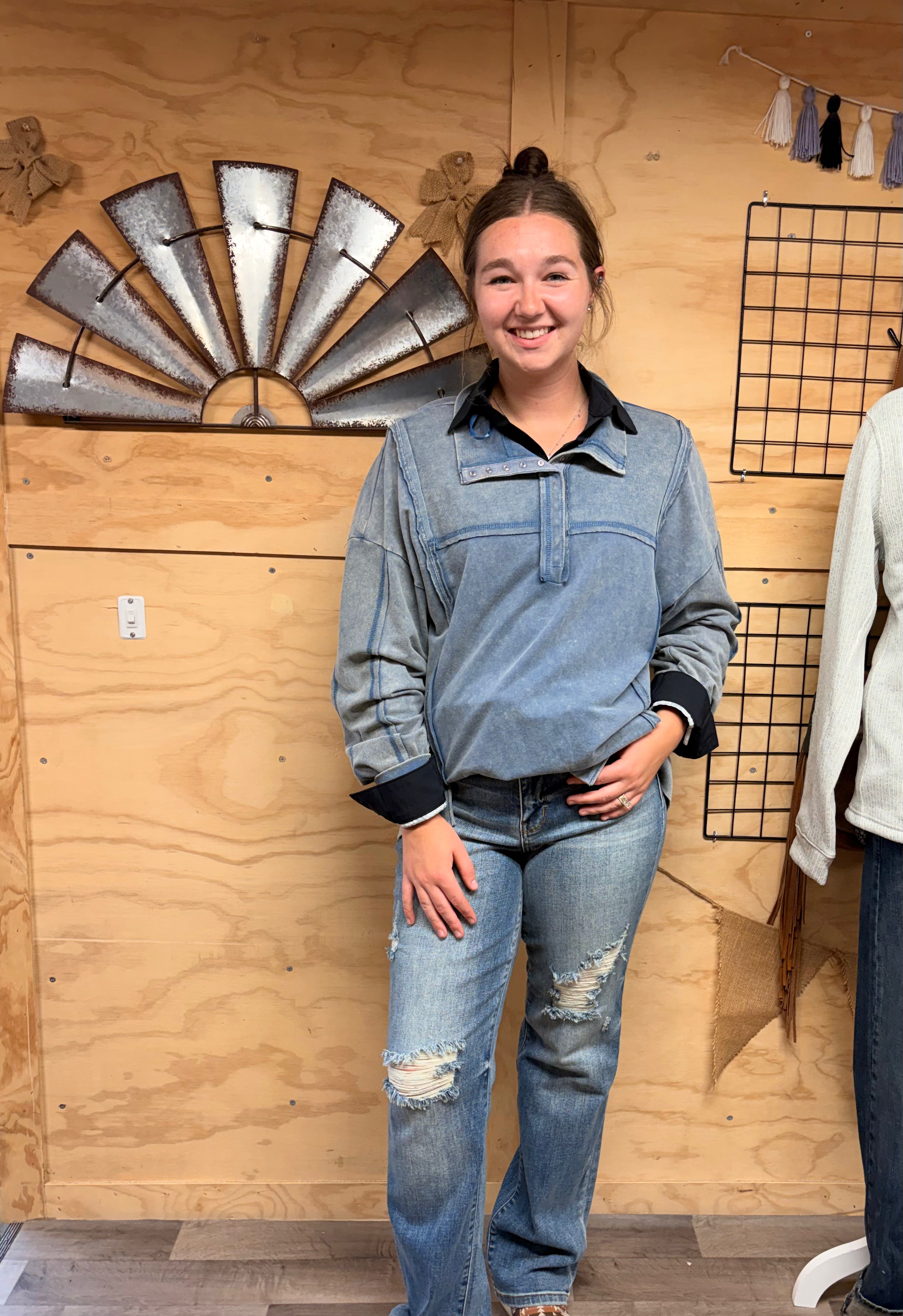 Denim Pullover Sweatshirt