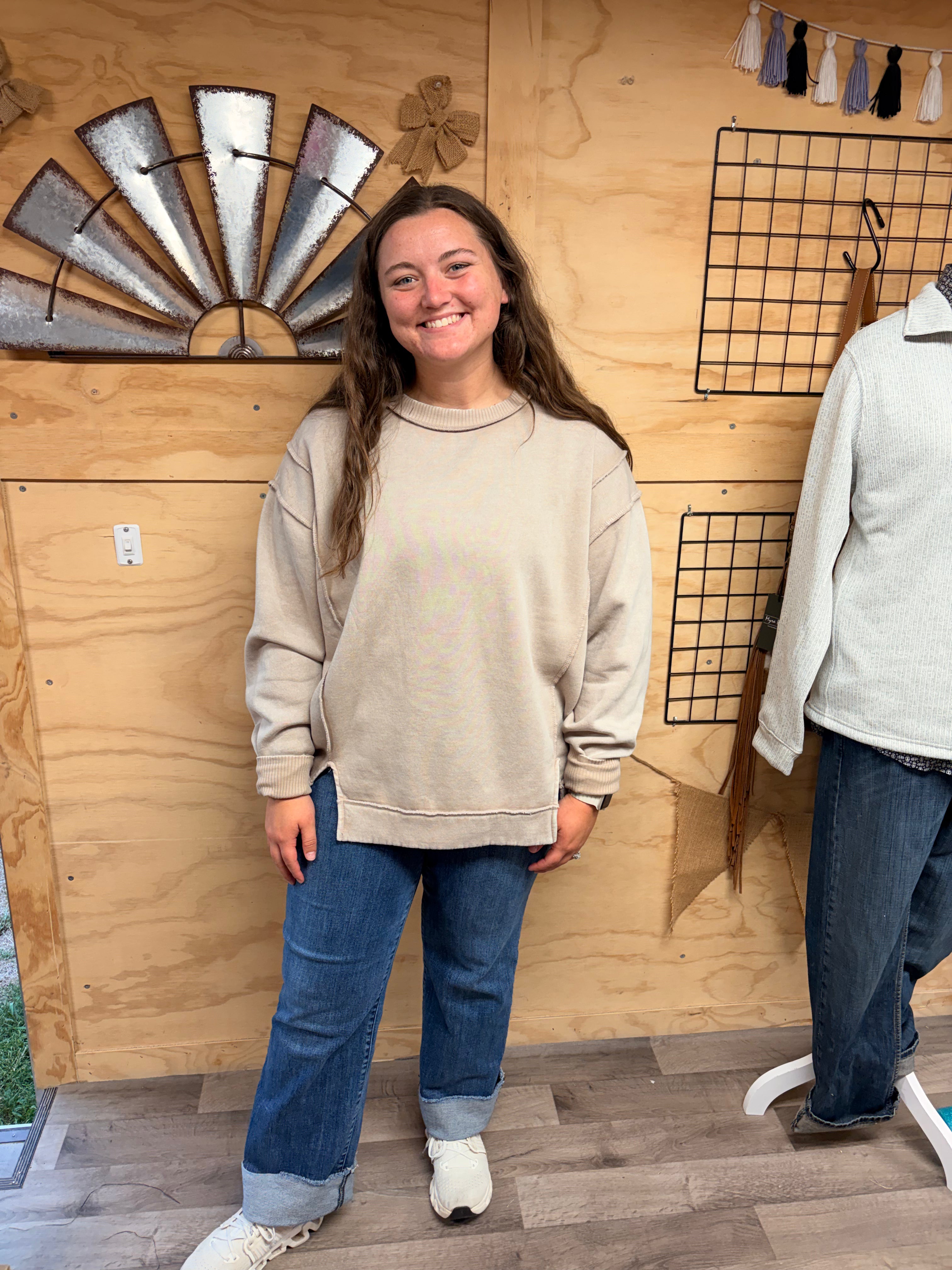 Beige Pullover Sweatshirt
