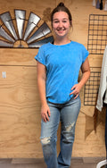 Blue Mineral Wash Roll-Cuff Tee