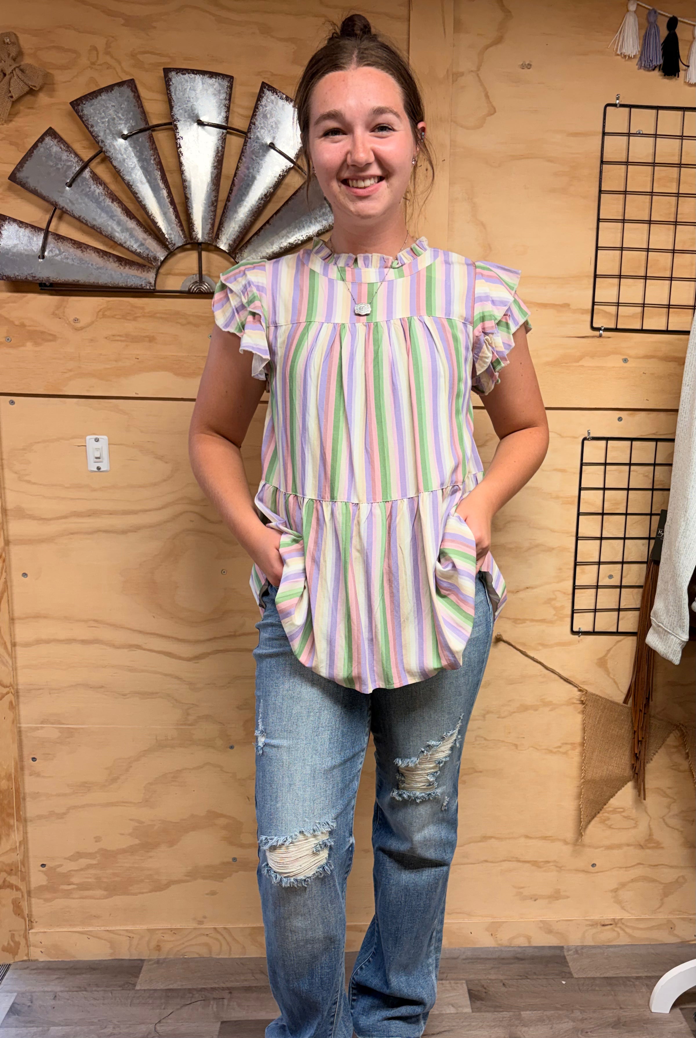 Prairie Sunset Striped Ruffle Top