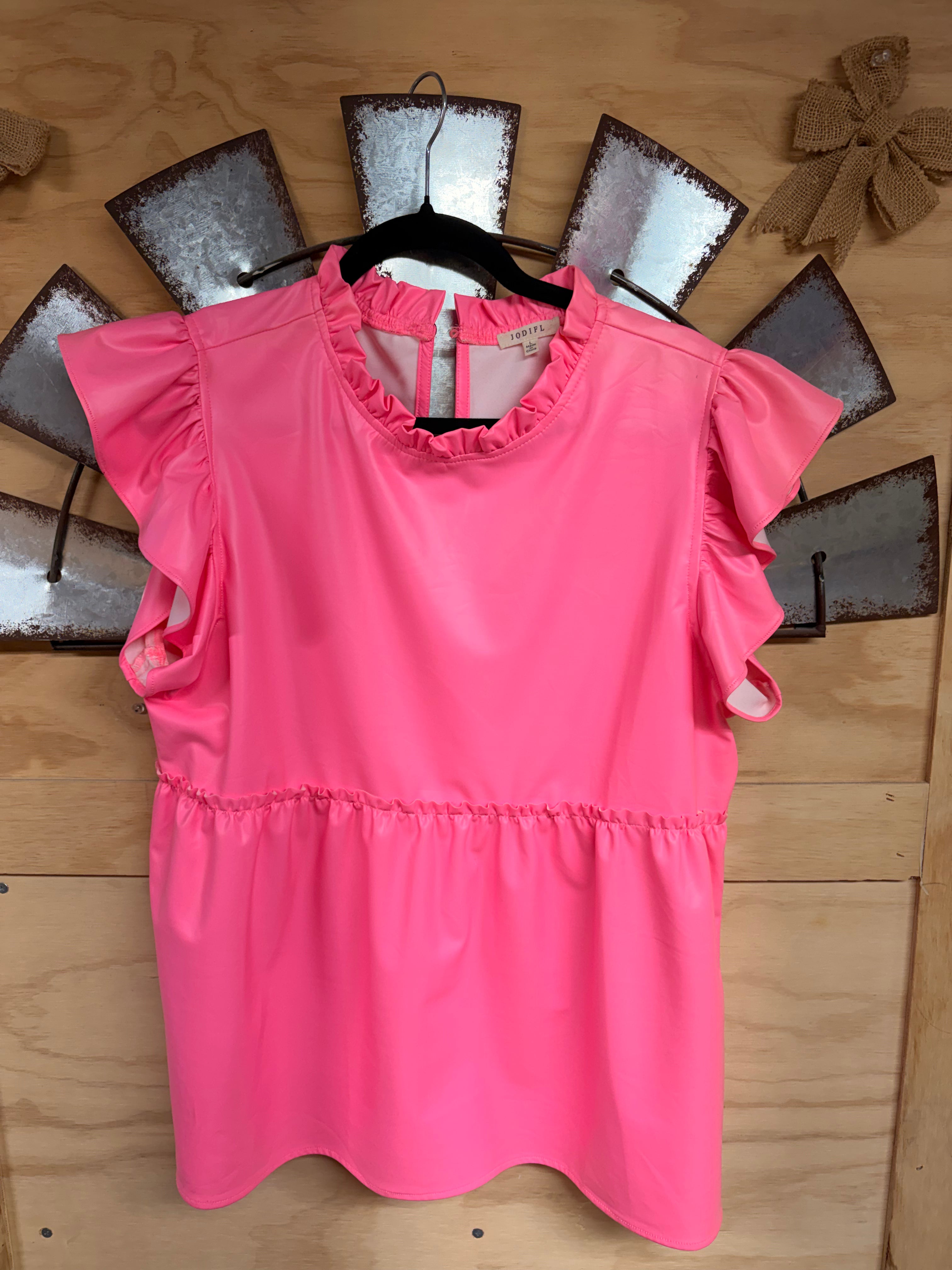 Pink Leather Ruffle Top