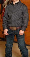 Cinch Boys Long Sleeve Charcoal Button Down Shirt