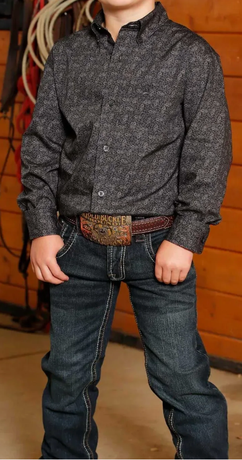 Cinch Boys Long Sleeve Charcoal Button Down Shirt