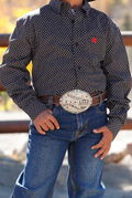Cinch Boy's Black Geo Print Button Long Sleeve Western Shirt