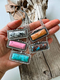 Western Semi Stone Bar Necklace - with Rhinestone edge: PINK