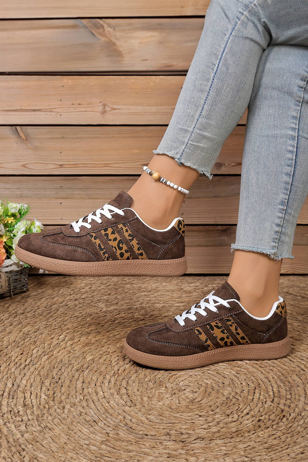 Leopard Patchwork Detail Faux Suede Shoes