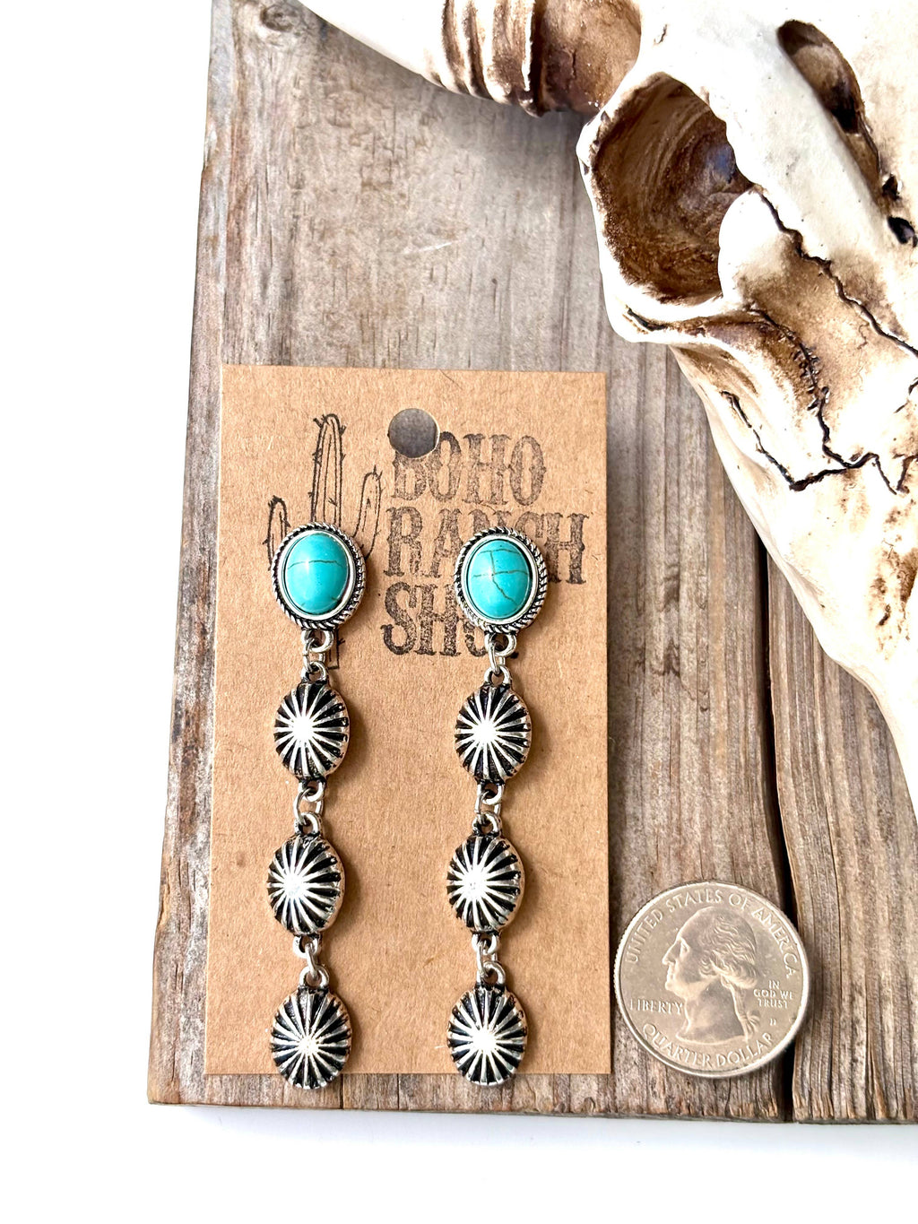 4 Tier Western Concho & Oval Stone Post Drop Earrings: Pink