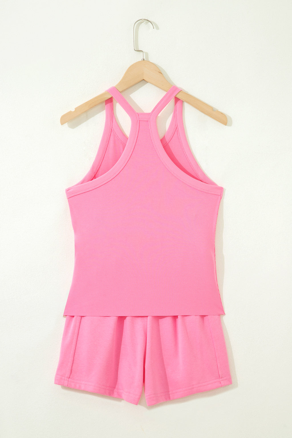 Green Slim Tank Top Elastic High Waist Shorts 2pcs Outfit