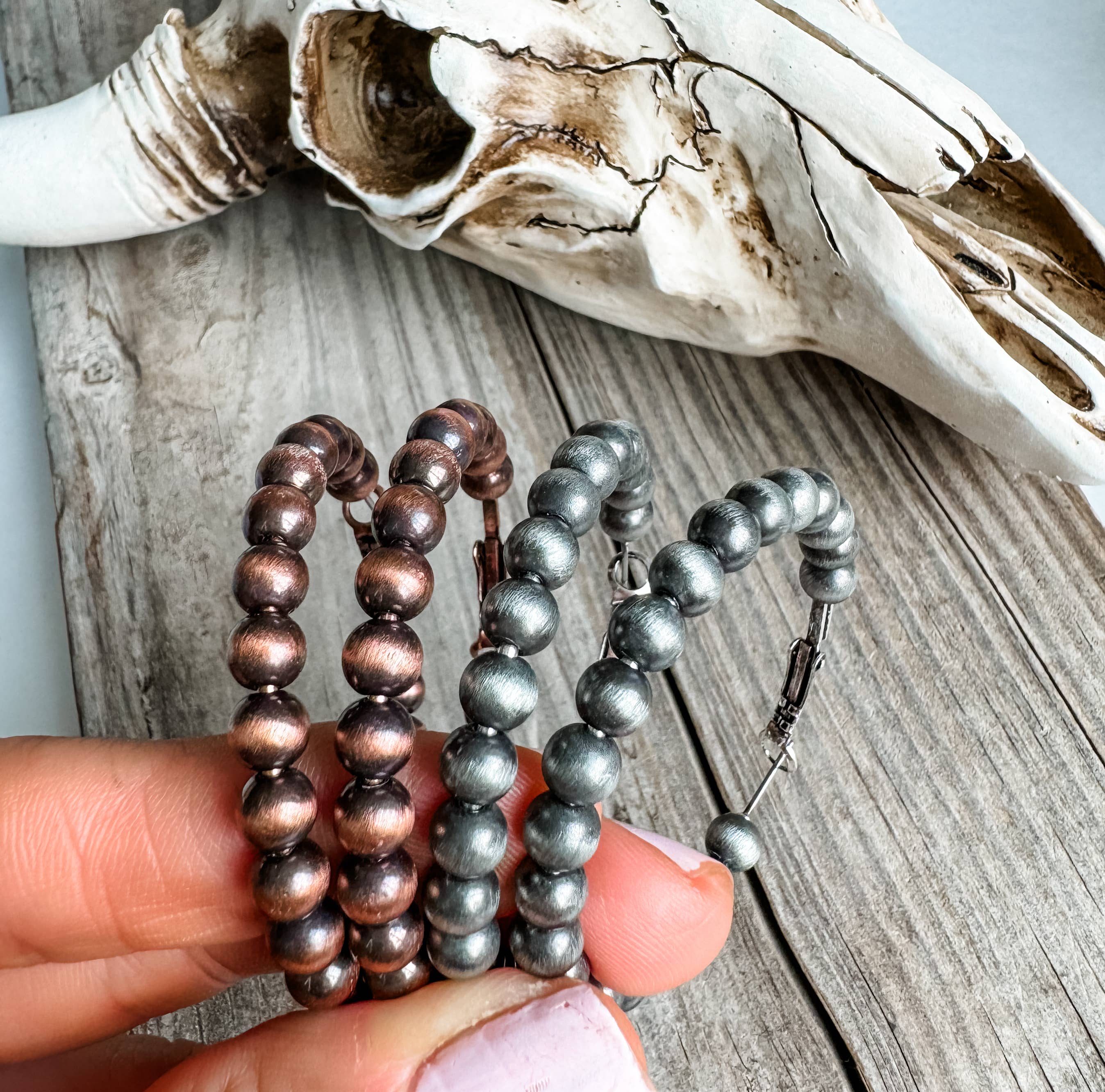 2” Navajo Pearl Hoops Earrings: Silver