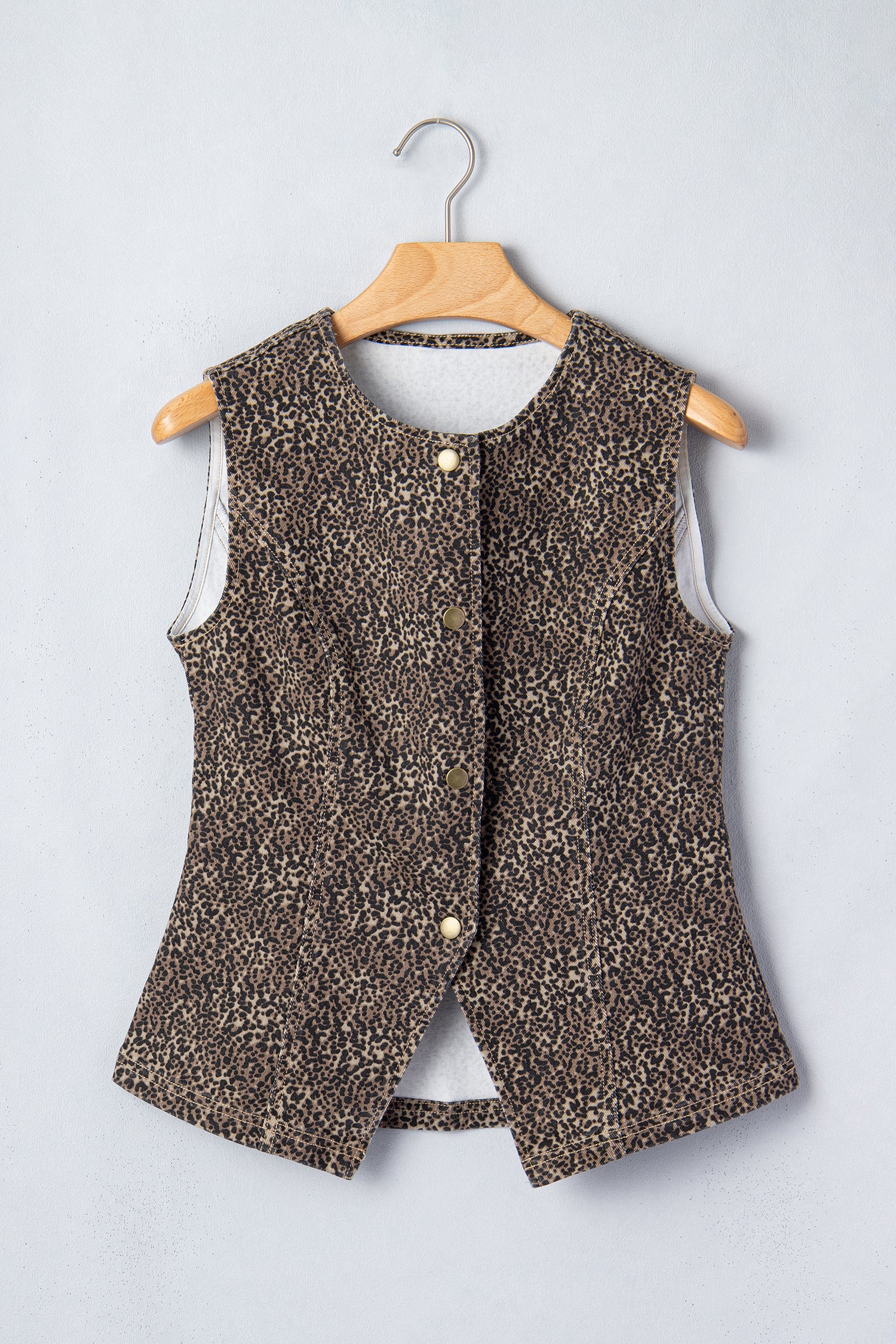 Brown Leopard Print Slim Denim Vest