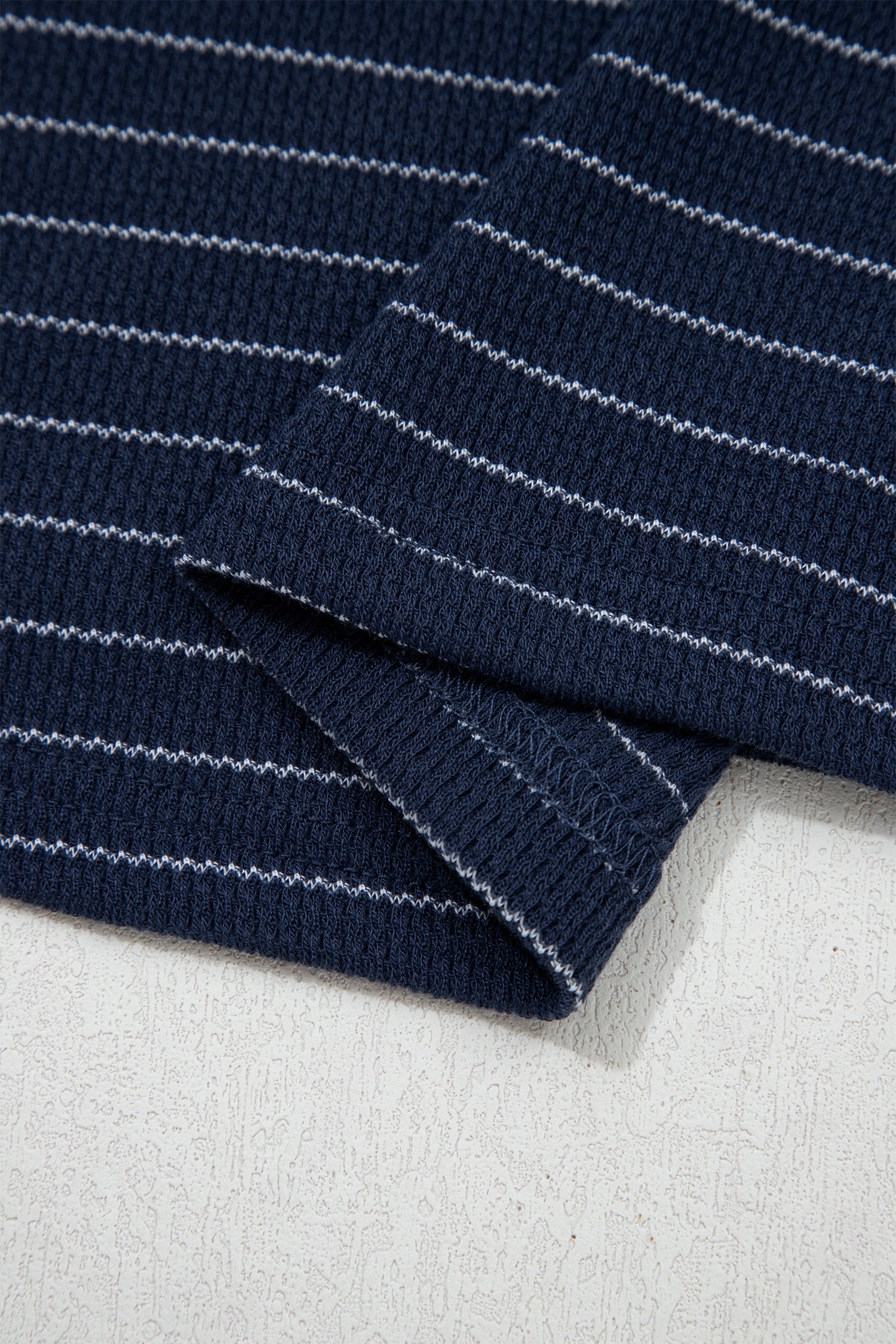 Blue Stripe Contrast Trim Plus Size Ribbed T Shirt