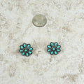 Small Silver and Turquoise Stone Floral Concho Stud Earrings