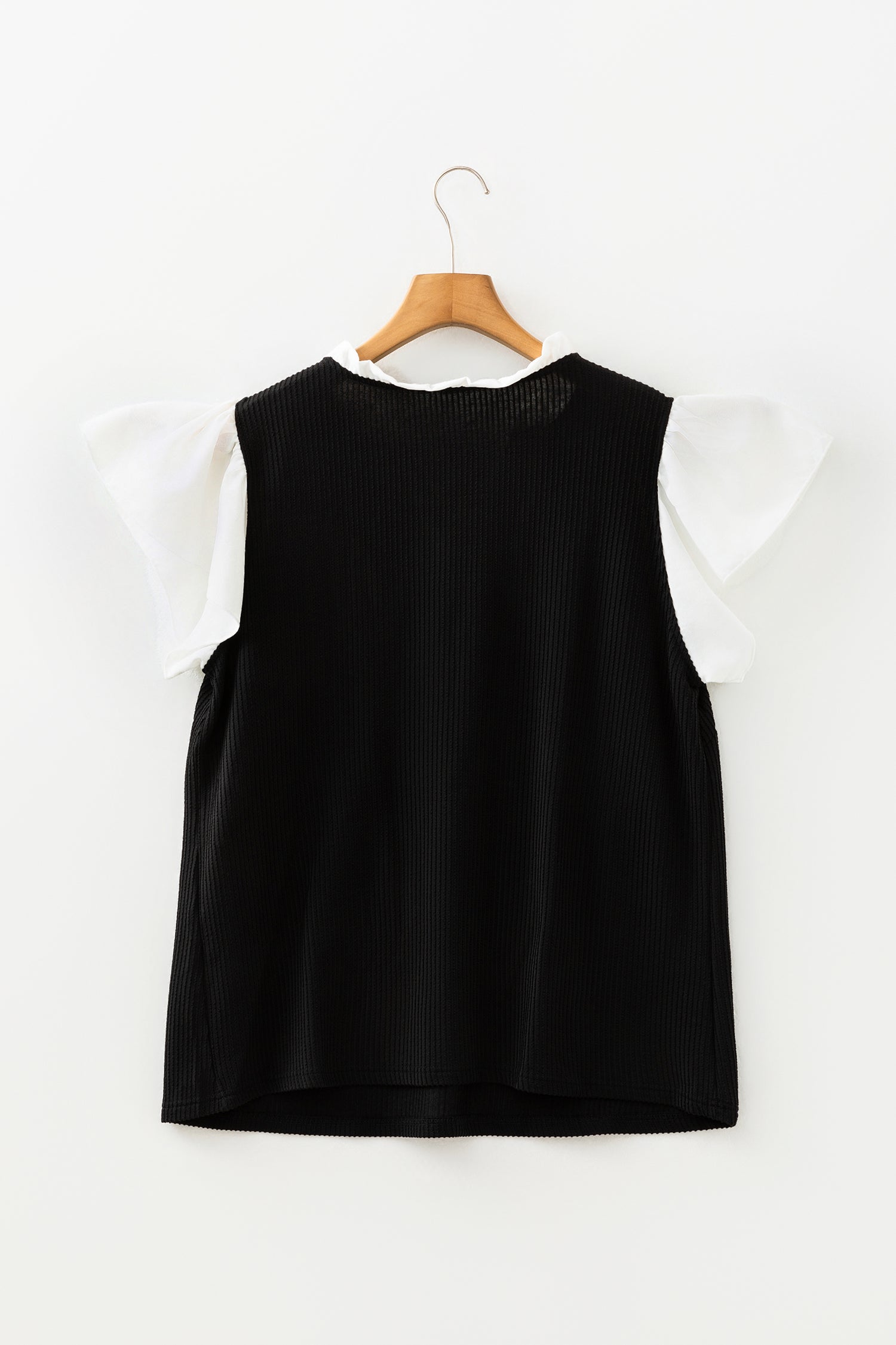 Fushia Plus Size Contrast Frilled Neckline Ruffled Short Sleeve Ribbed Textured Blouse