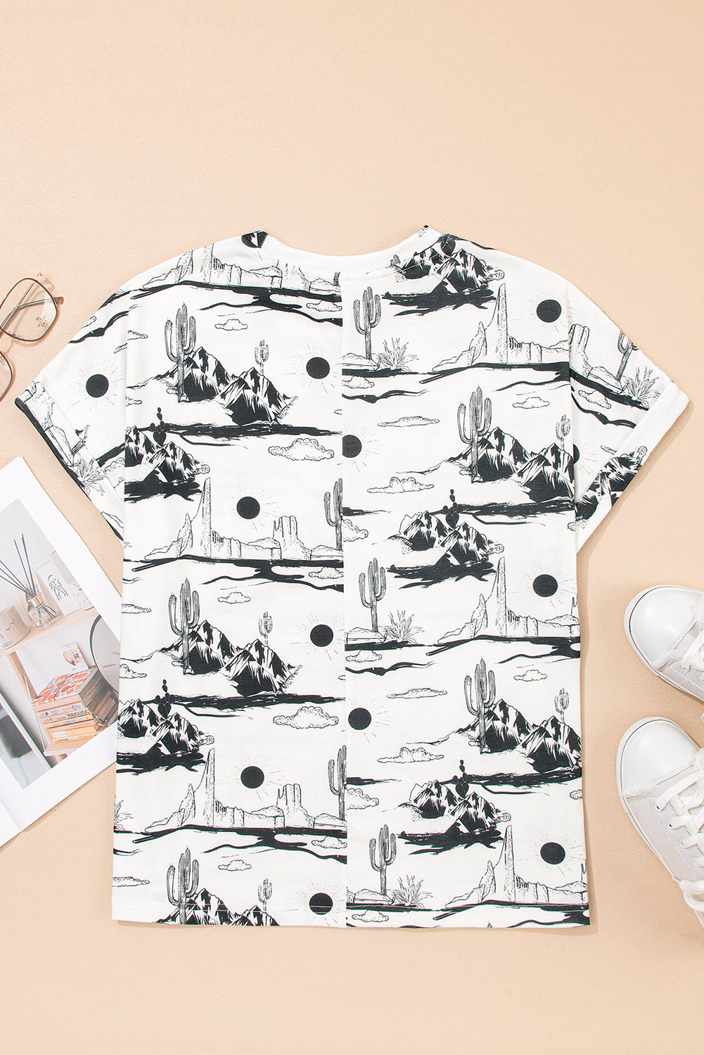 Brown Desert Sand Print Short Sleeve Knit Top