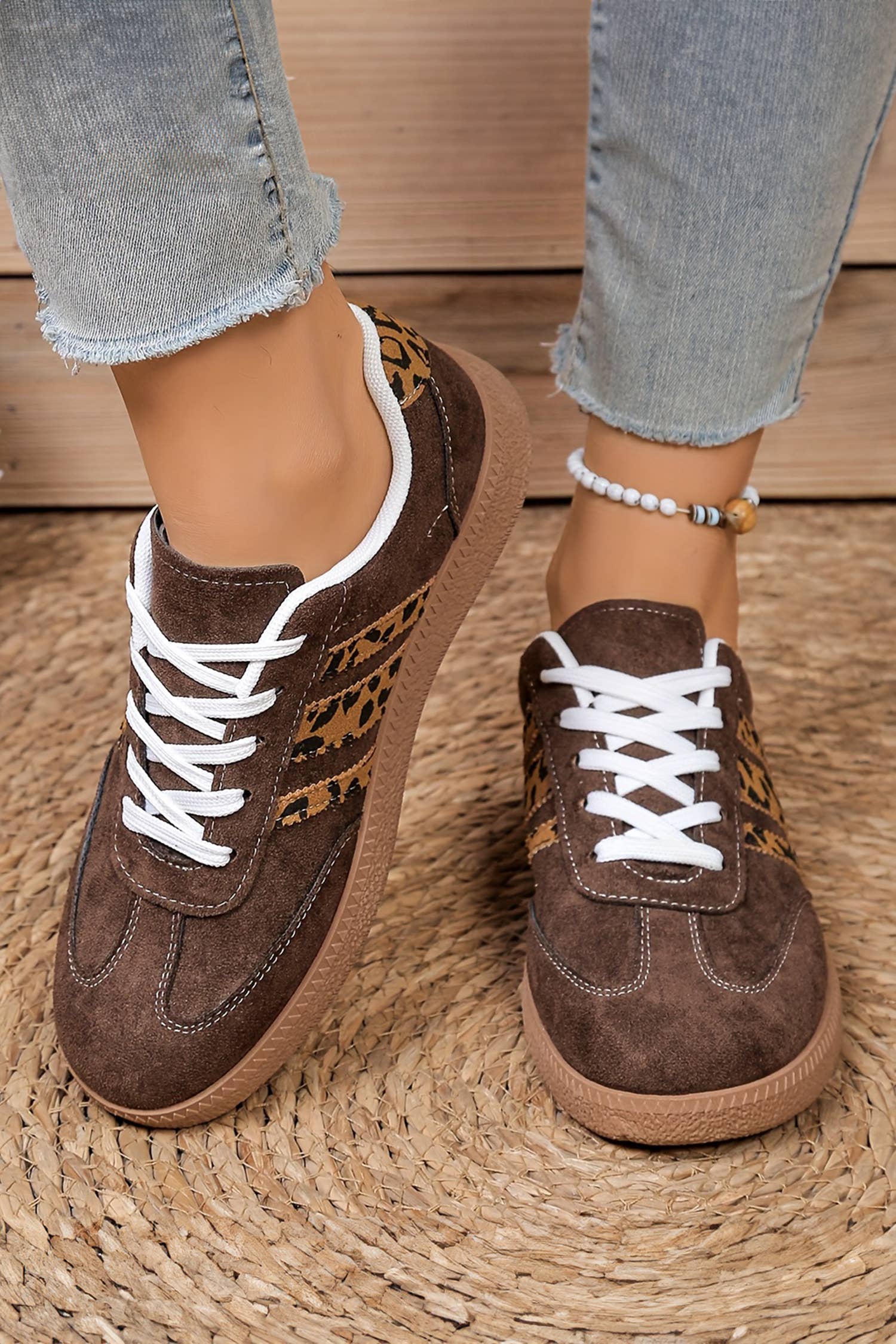 Leopard Patchwork Detail Faux Suede Shoes